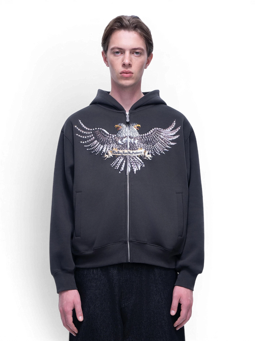 LUMINOUS DAWN DOUBLE-HEADED EAGLE RHINESTONE ZIP HOODIE