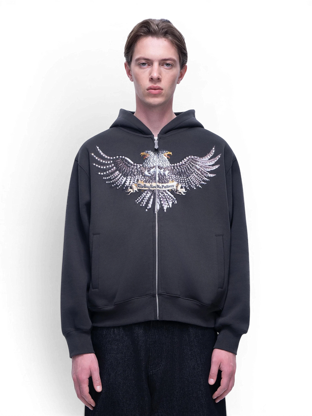 DOUBLE-HEADED EAGLE RHINESTONE ZIP HOODIE