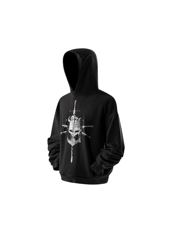 LUMINOUS DAWN KNIGHT AND SWORD PRINTED HOODIE