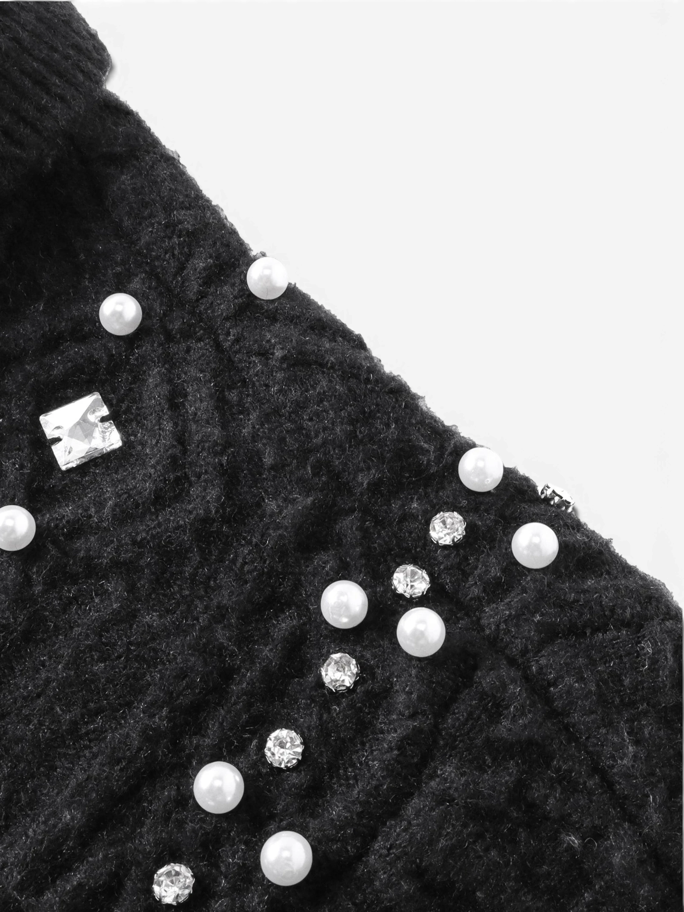TBHNP Luminous Dawn rhinestone cable-knit cardigan, black — men's streetwear knitwear