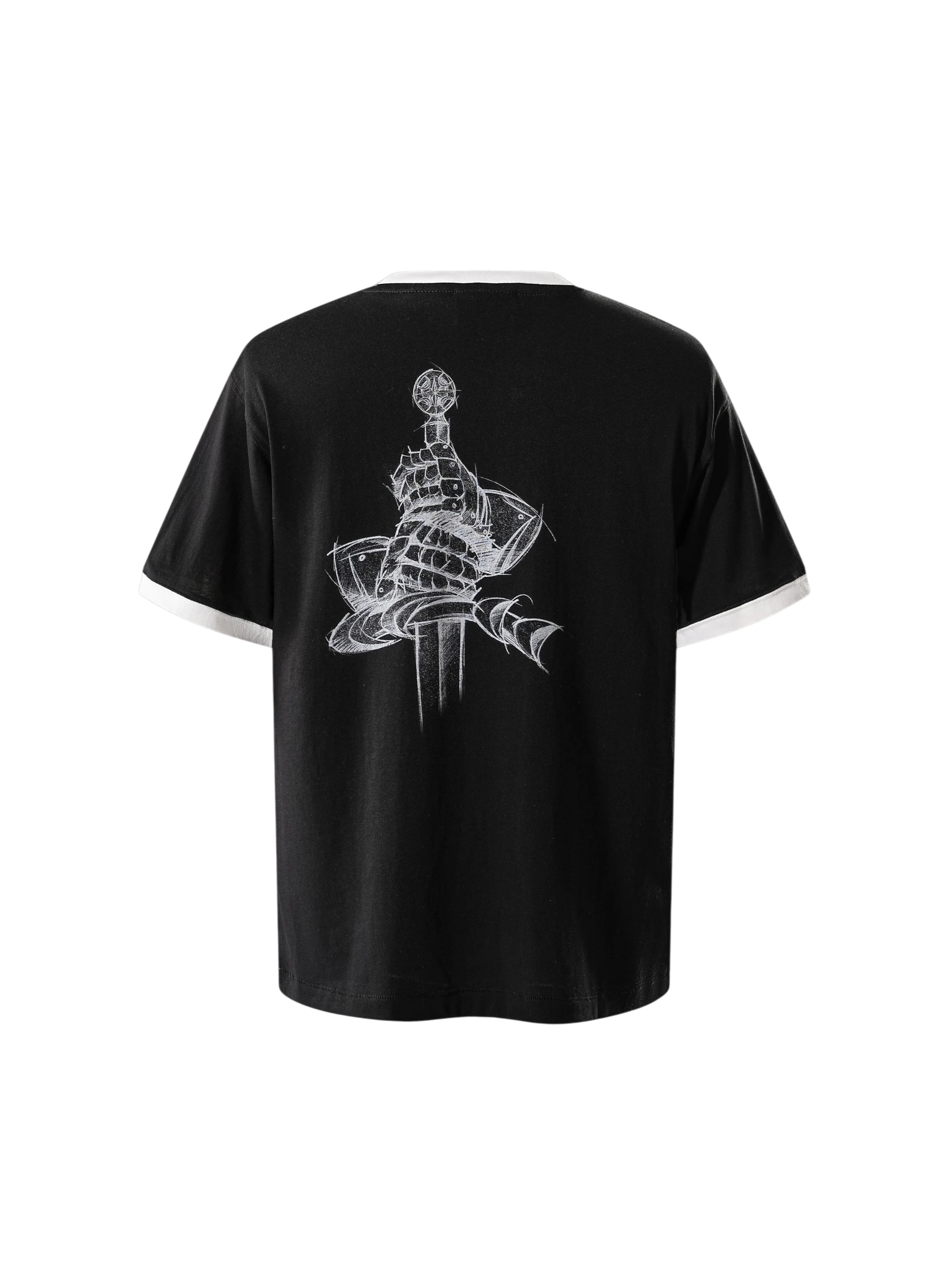 TBHNP Luminous Dawn sketch knight rhinestone ringer tee — men's streetwear graphic tee
