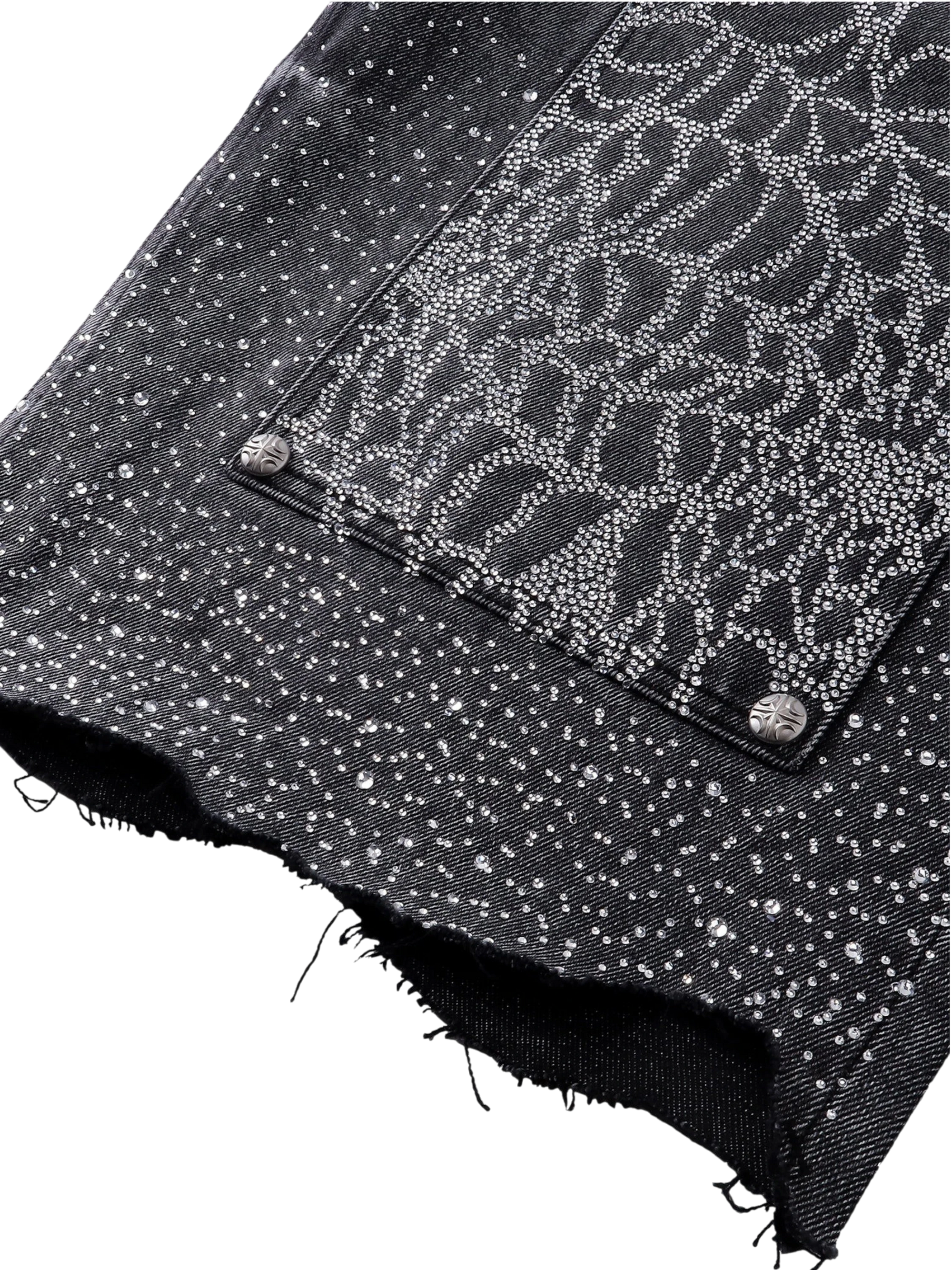 TBHNP Luminous Dawn cobweb rhinestone cropped jeans — men's streetwear denim