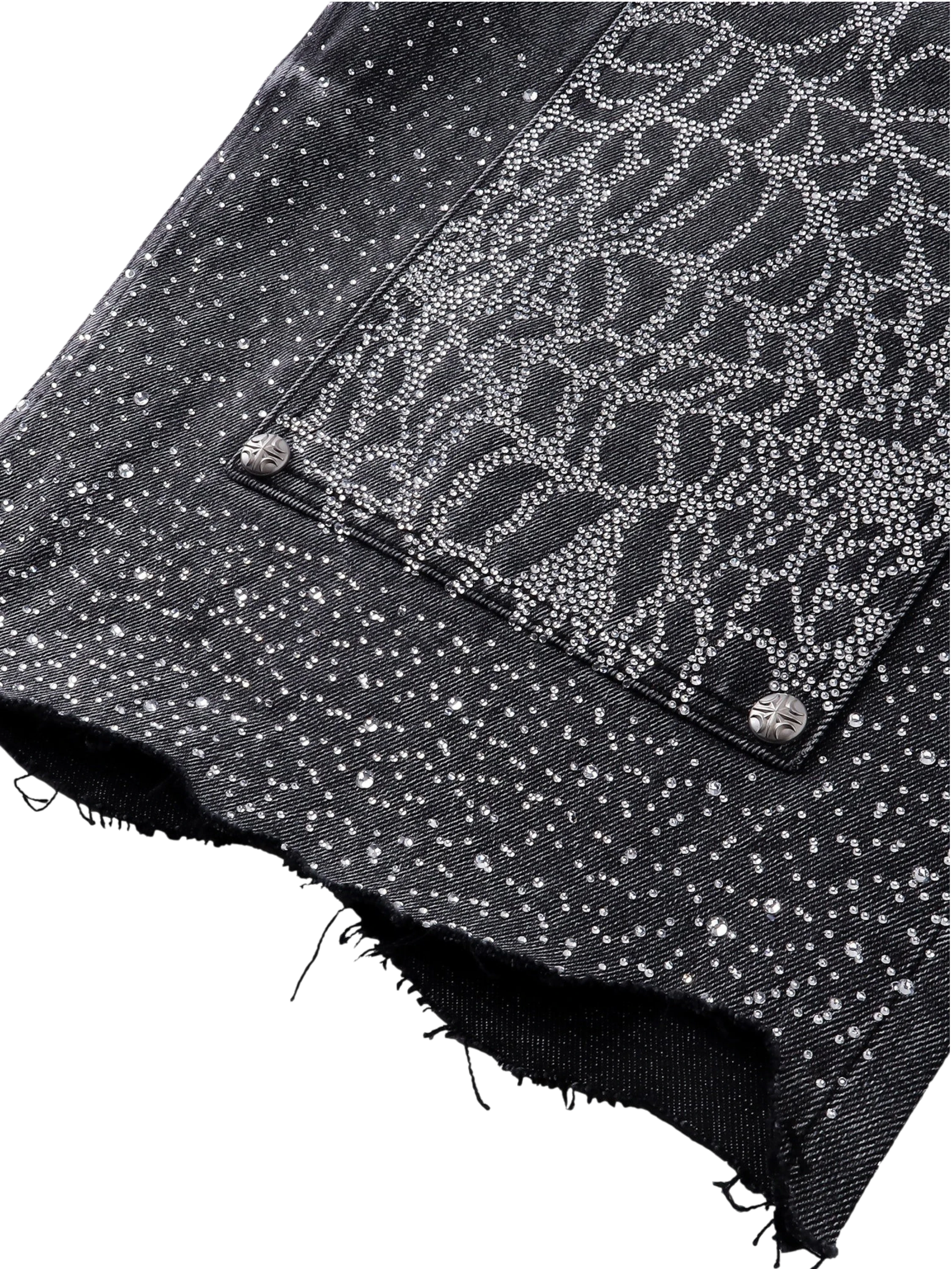 TBHNP Luminous Dawn cobweb rhinestone cropped jeans — men's streetwear denim