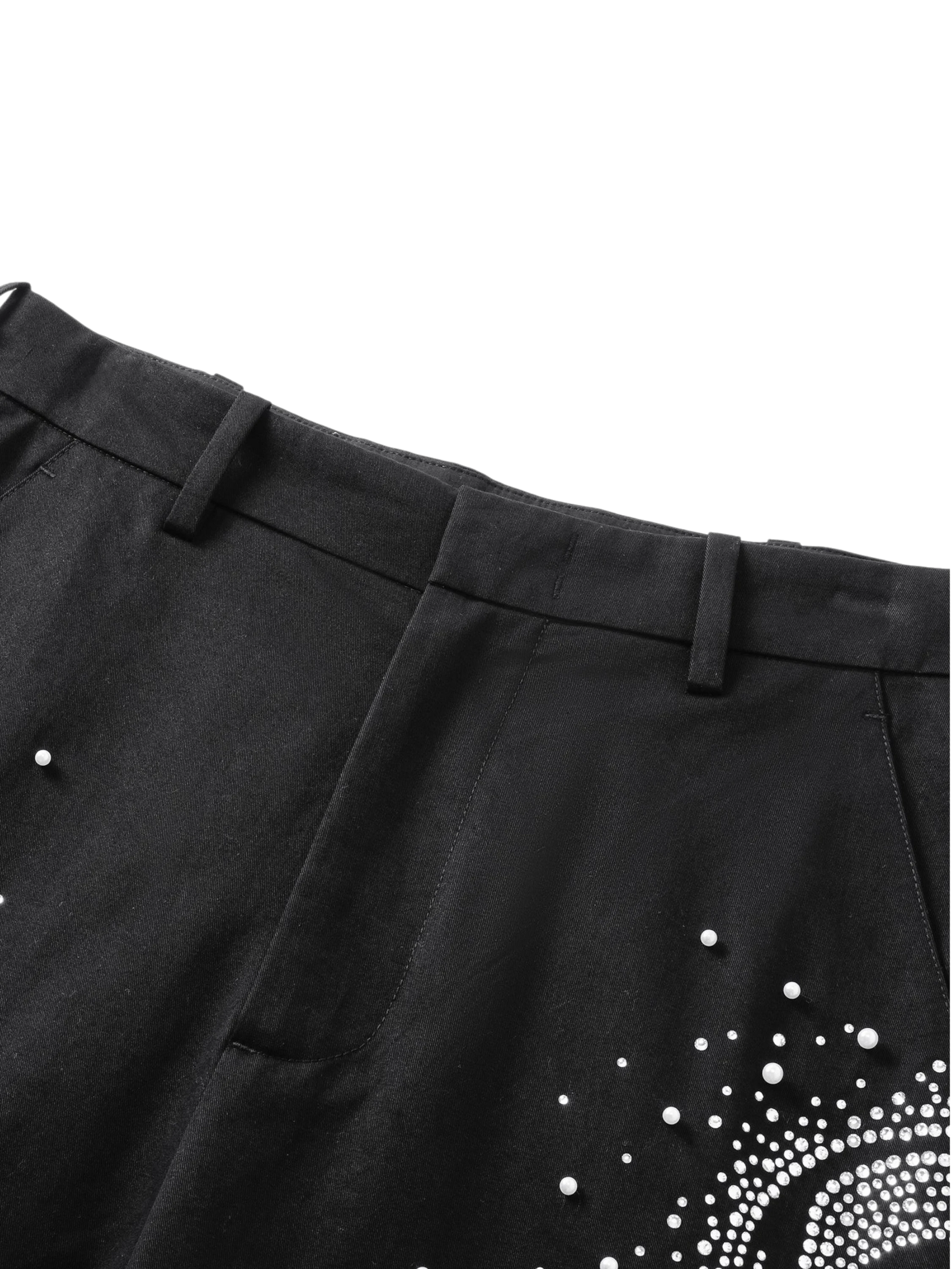 TBHNP Luminous Dawn pearl rhinestone wide-leg trousers, black — men's streetwear pants