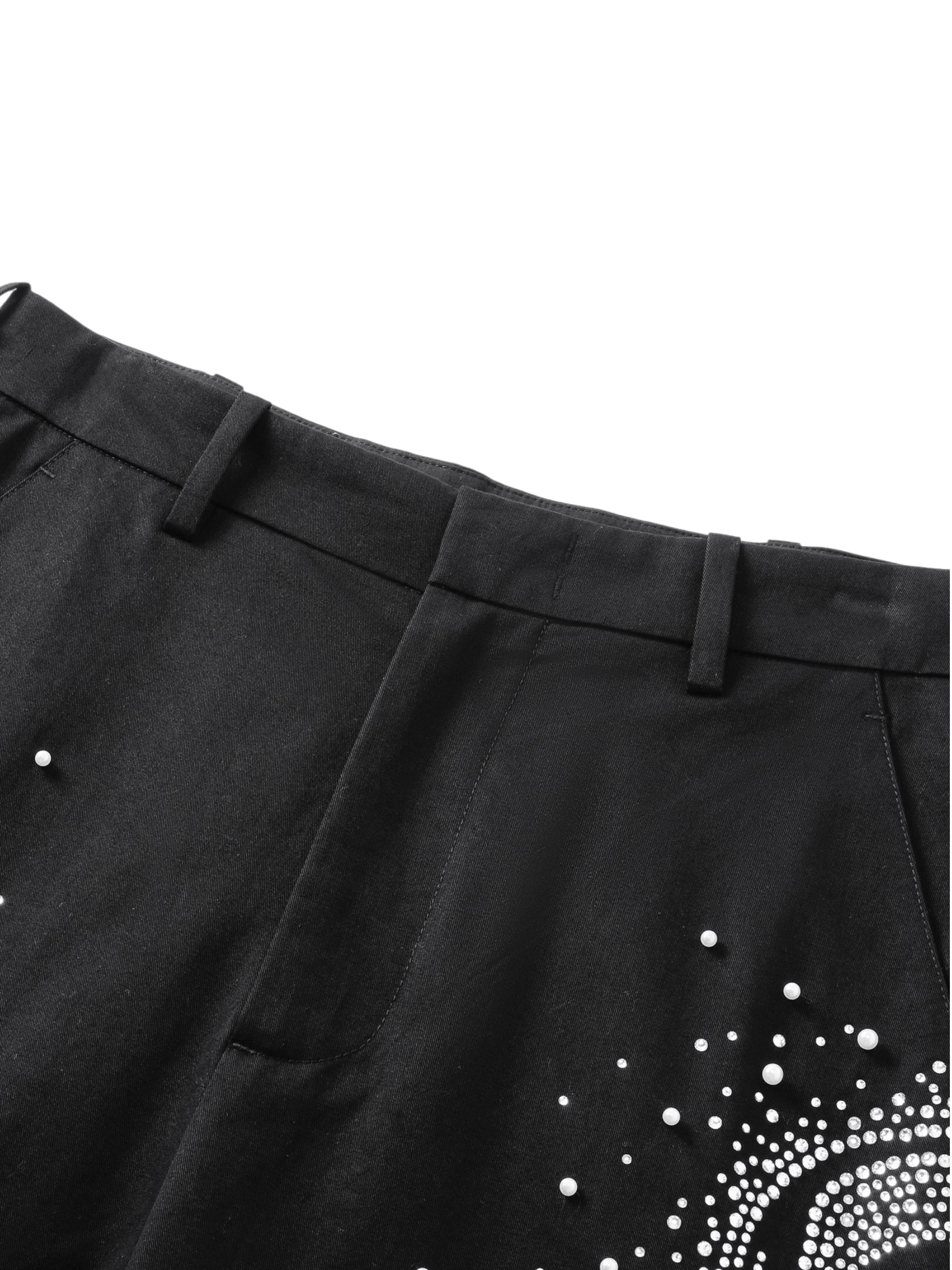 TBHNP Luminous Dawn pearl rhinestone wide-leg trousers, black — men's streetwear pants