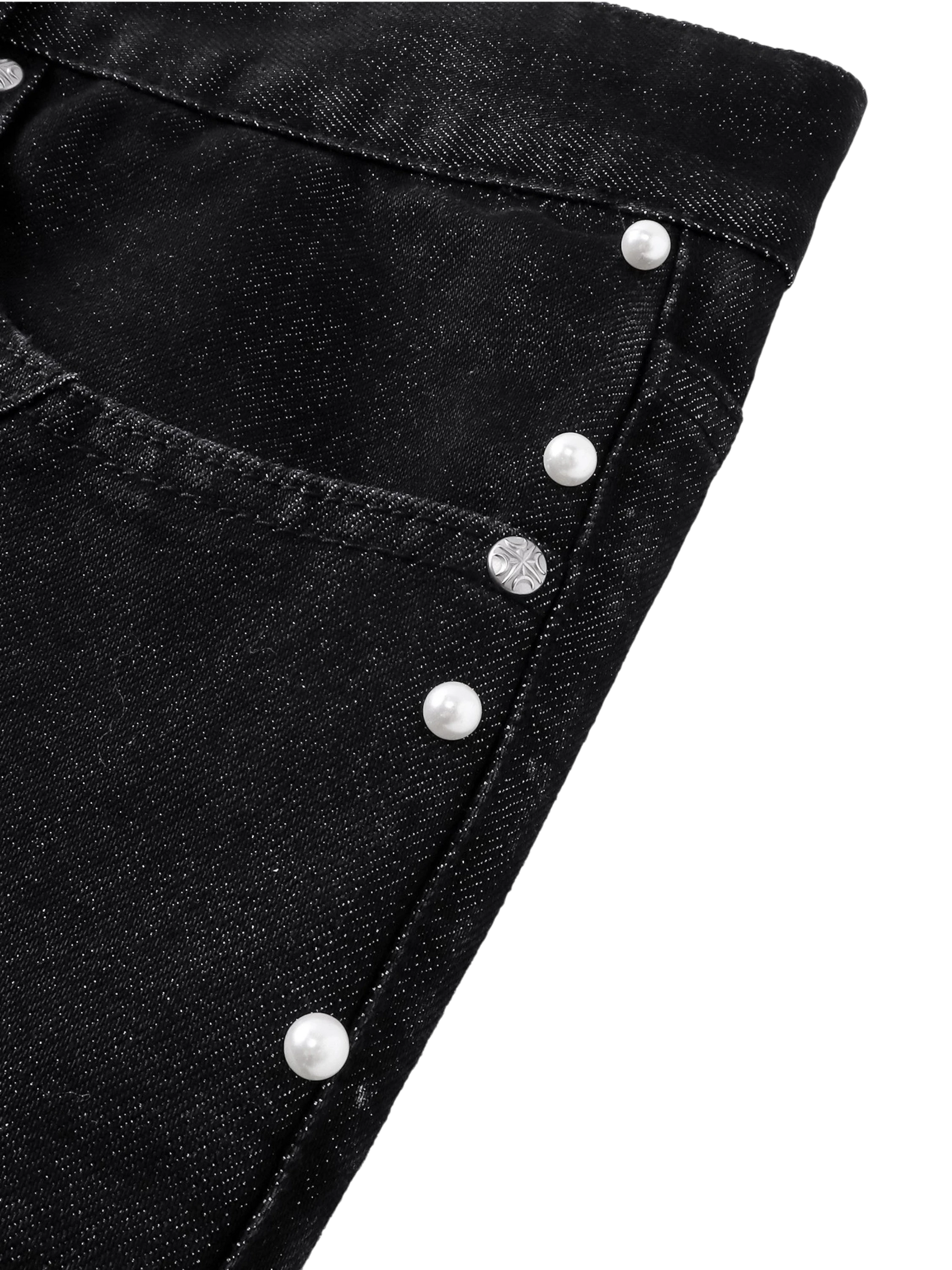TBHNP Luminous Dawn astral logo coated flare jeans, black — men's streetwear denim