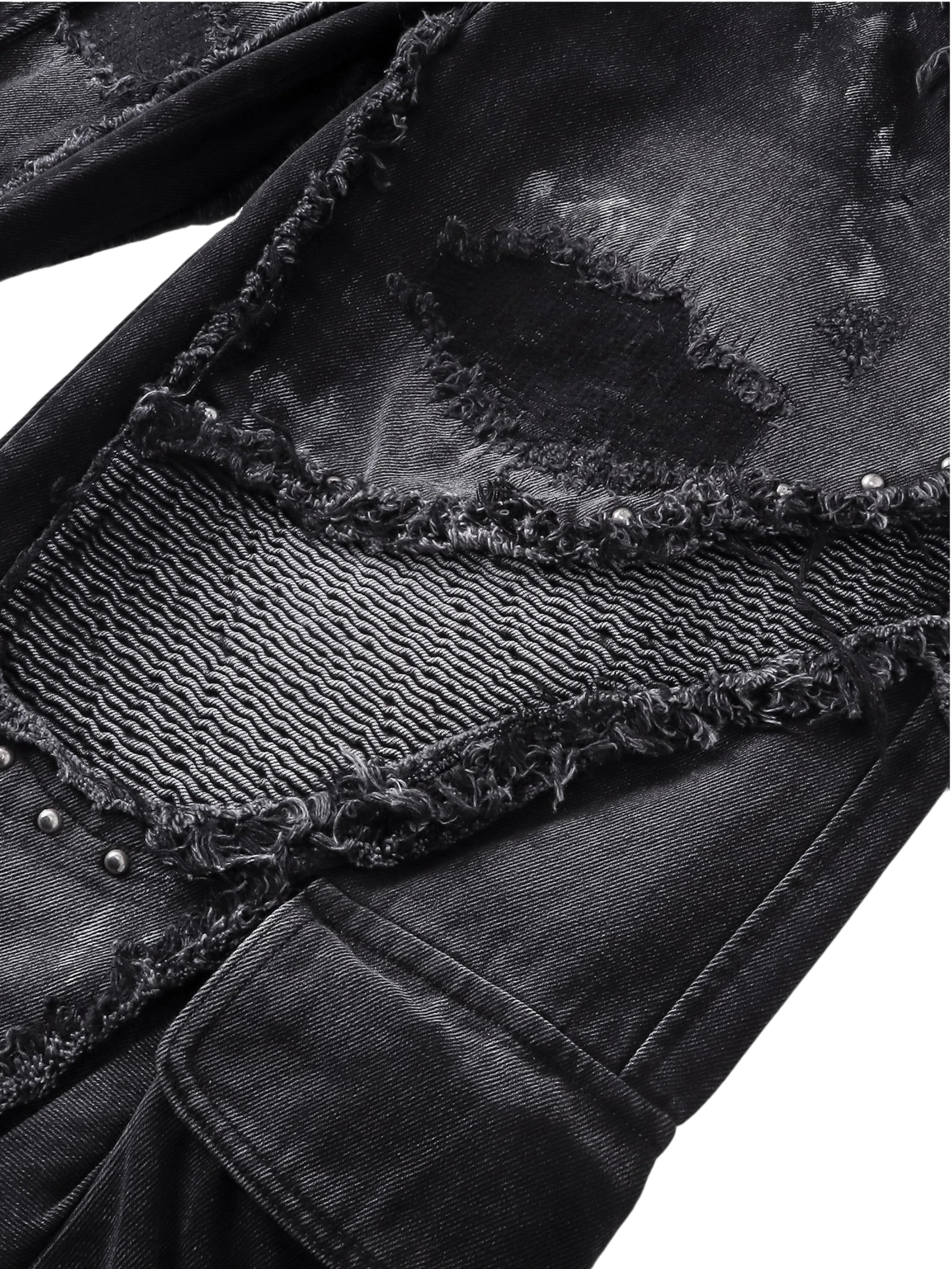 TBHNP Luminous Dawn rivet ribbon baggy jeans, black — men's streetwear denim