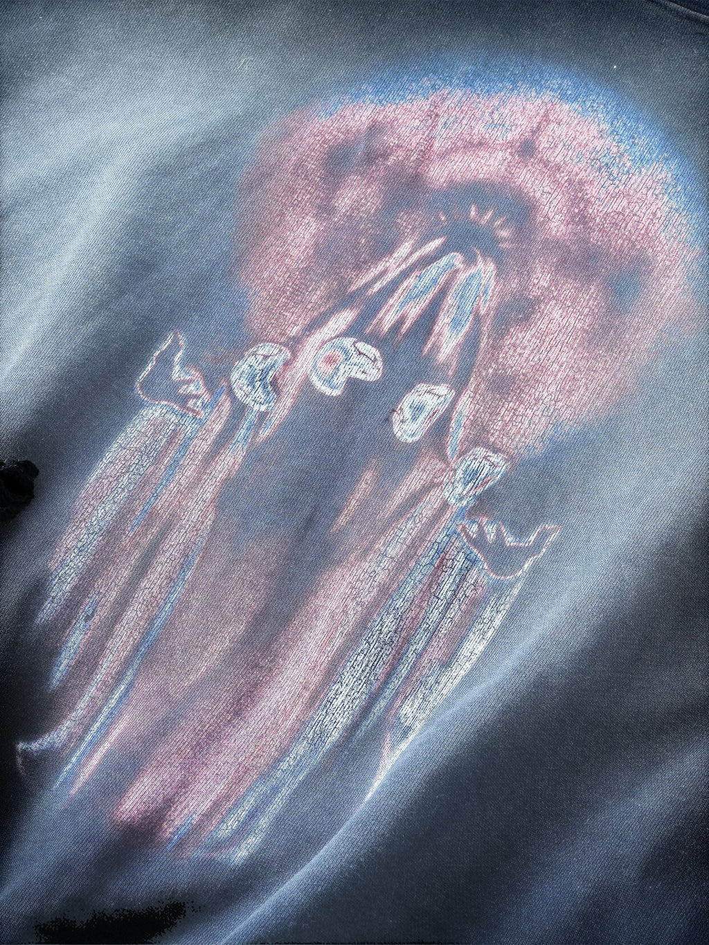 TBHNP Disciple slash-destroyed printed hoodie, blue-grey — men's streetwear hoodie