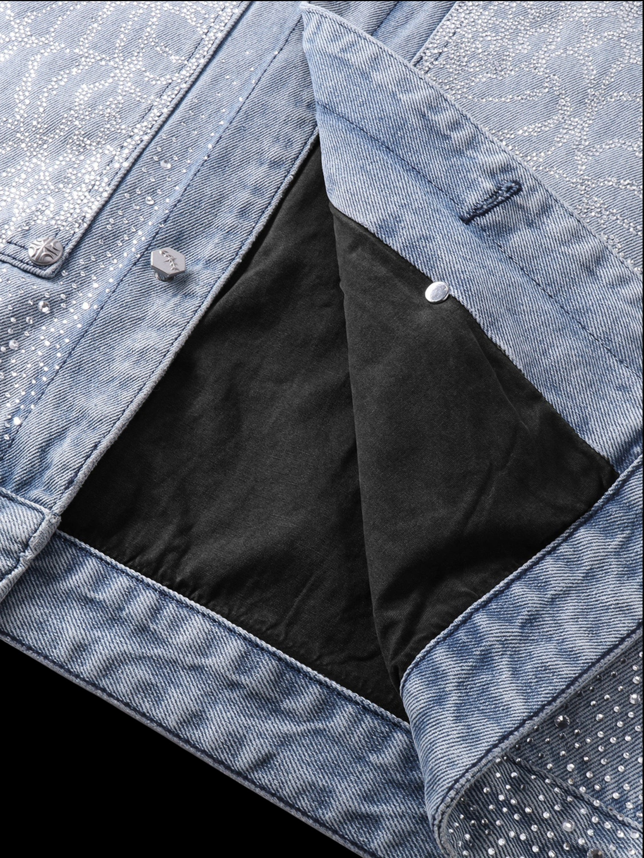 LUMINOUS DAWN RHINESTONE PEARL DENIM TRUCKER JACKET
