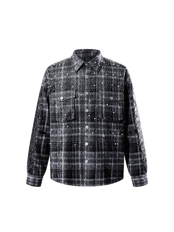 LUMINOUS DAWN RHINESTONE PEARL BAT PATTERN L-S SHIRT