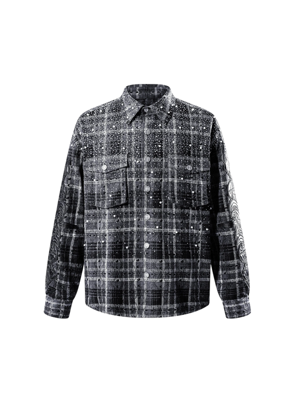CAMISA DE CUADROS BAT PATTERN CON PEDRERÍA LUMINOUS DAWN