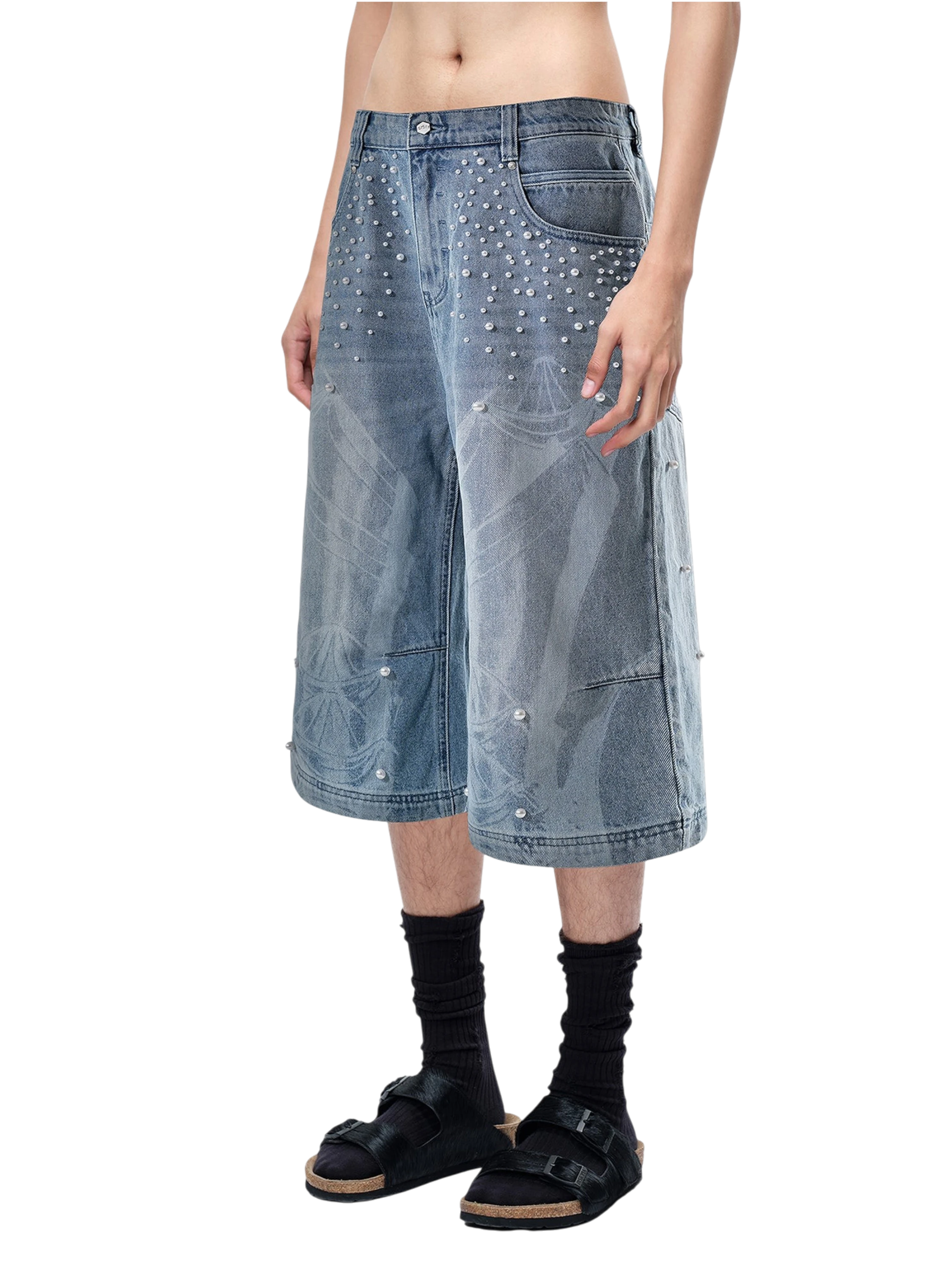 TBHNP Luminous Dawn pearl armor cropped wide-leg jeans — men's streetwear denim