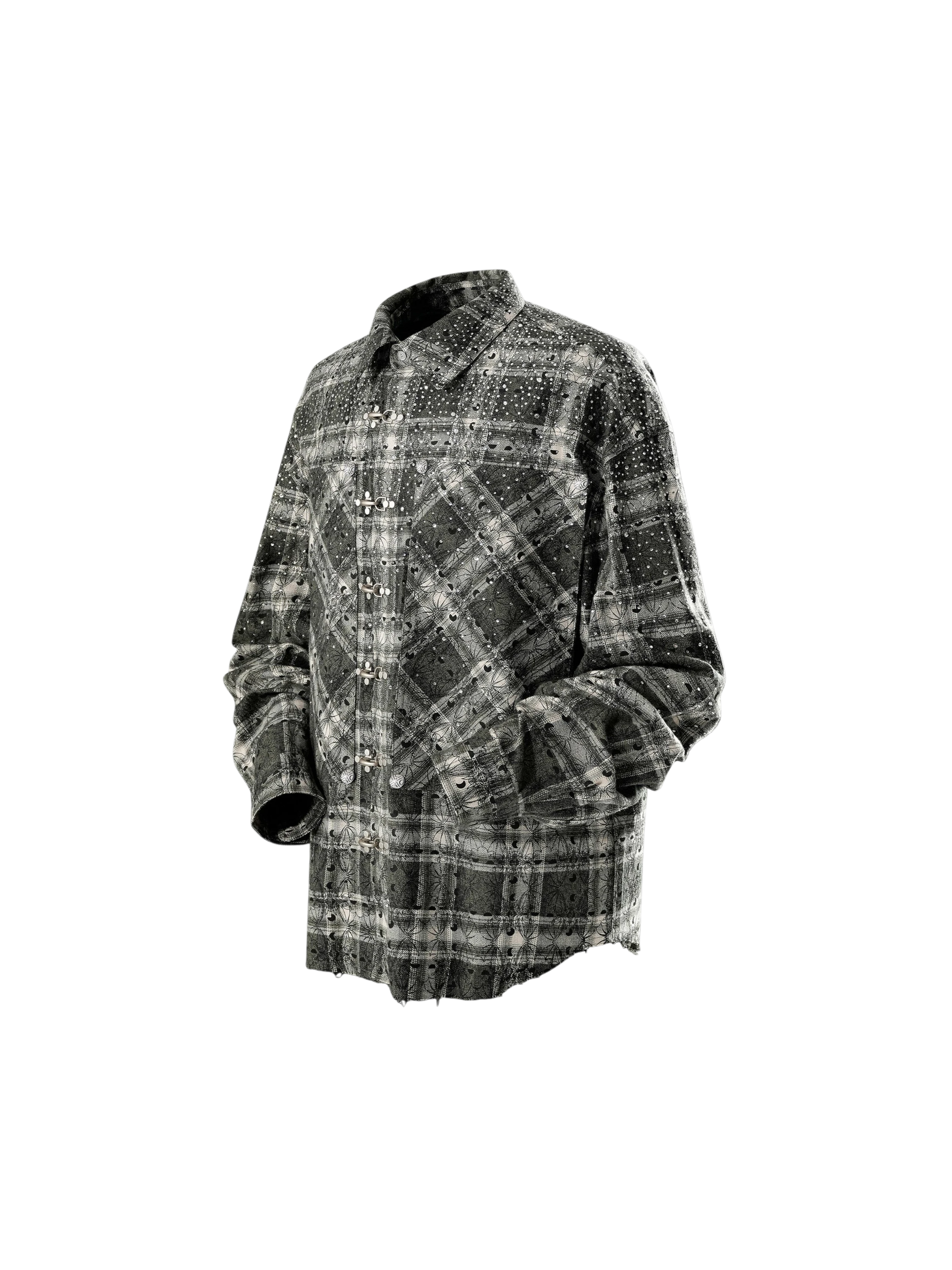 TBHNP Luminous Dawn Shadowbat buckle plaid flannel shirt — men's gothic streetwear button-up