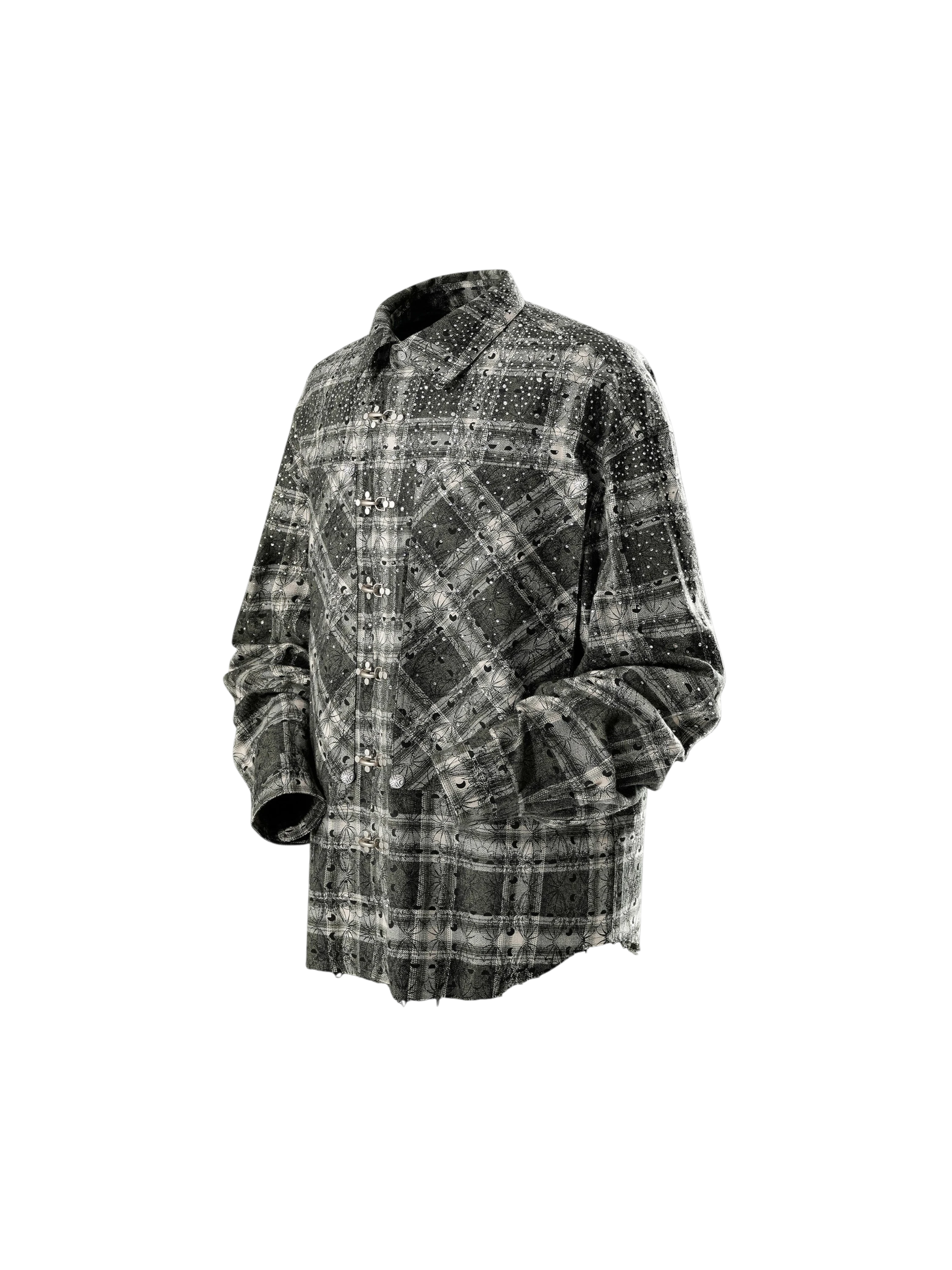 TBHNP Luminous Dawn Shadowbat buckle plaid flannel shirt — men's gothic streetwear button-up