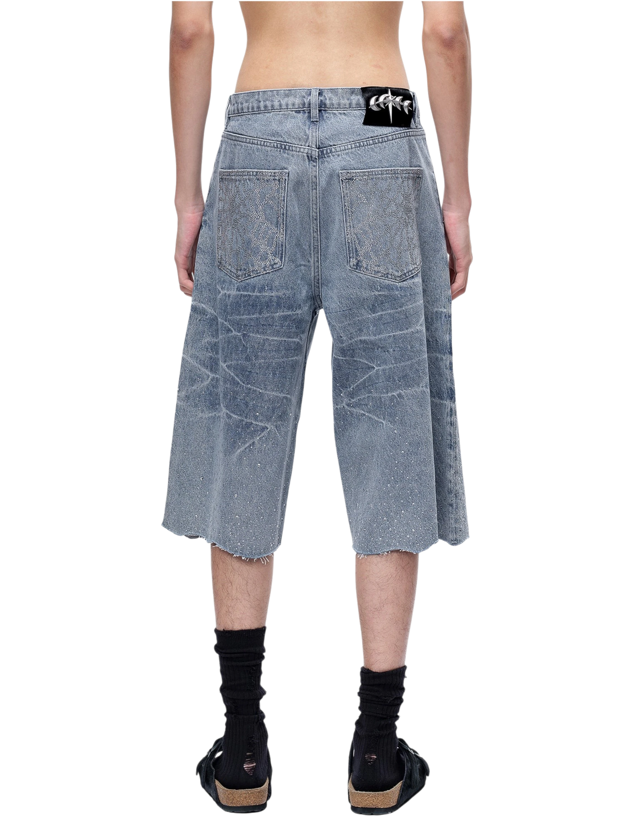TBHNP Luminous Dawn cobweb rhinestone cropped jeans — men's streetwear denim