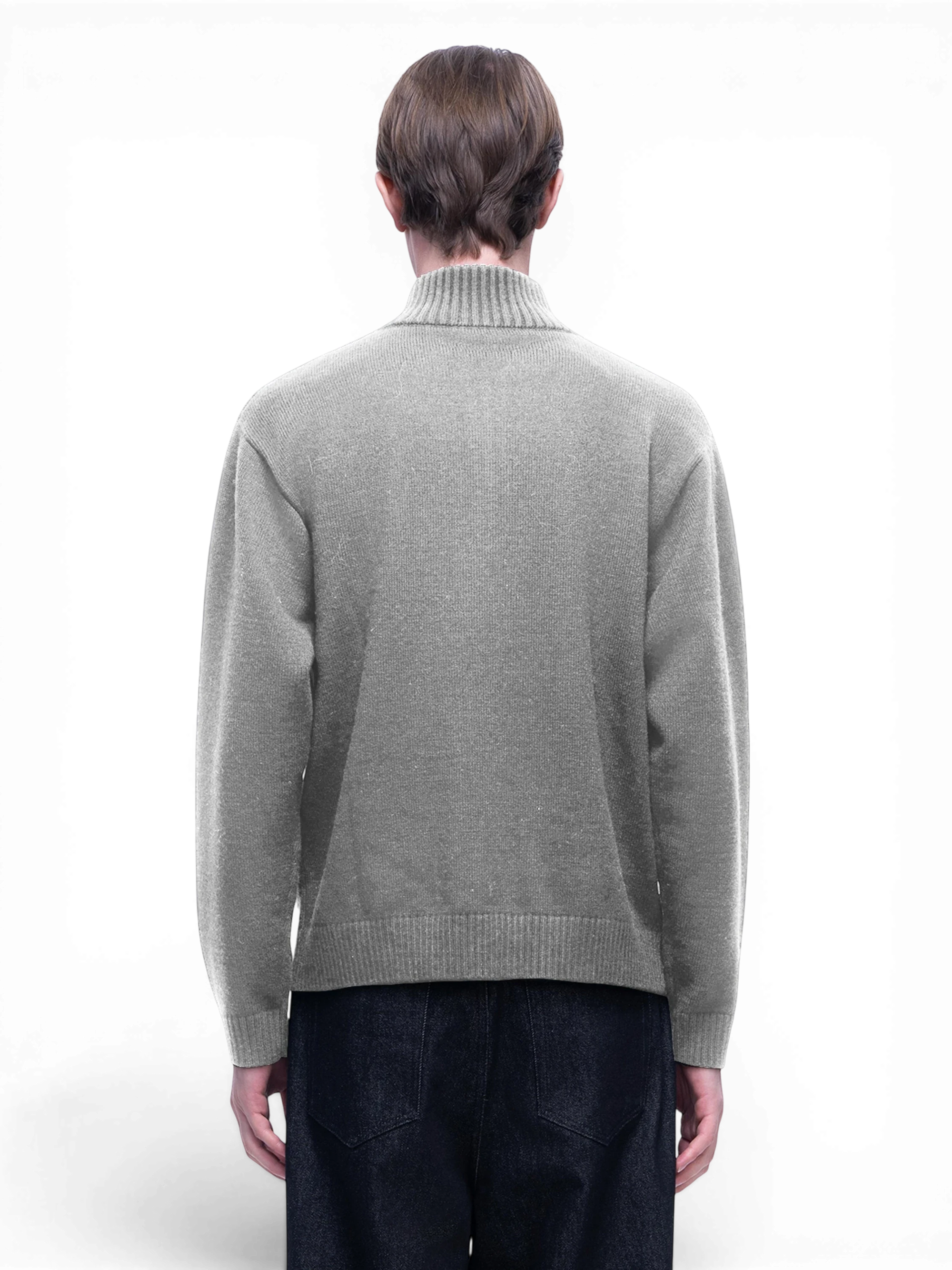 TBHNP Luminous Dawn knight quarter-zip knit sweater, heather grey — men's streetwear knitwear