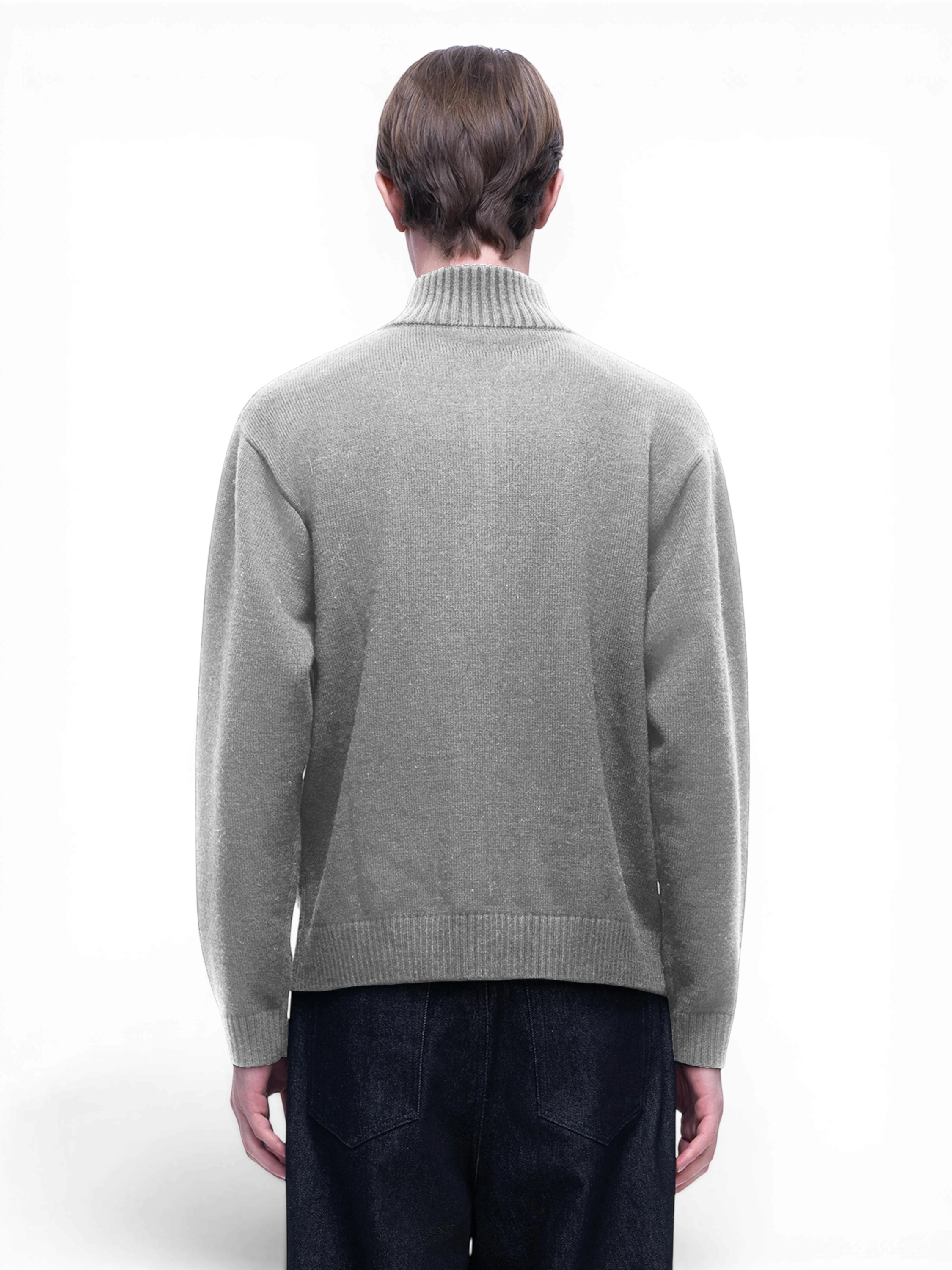 TBHNP Luminous Dawn knight quarter-zip knit sweater, heather grey — men's streetwear knitwear