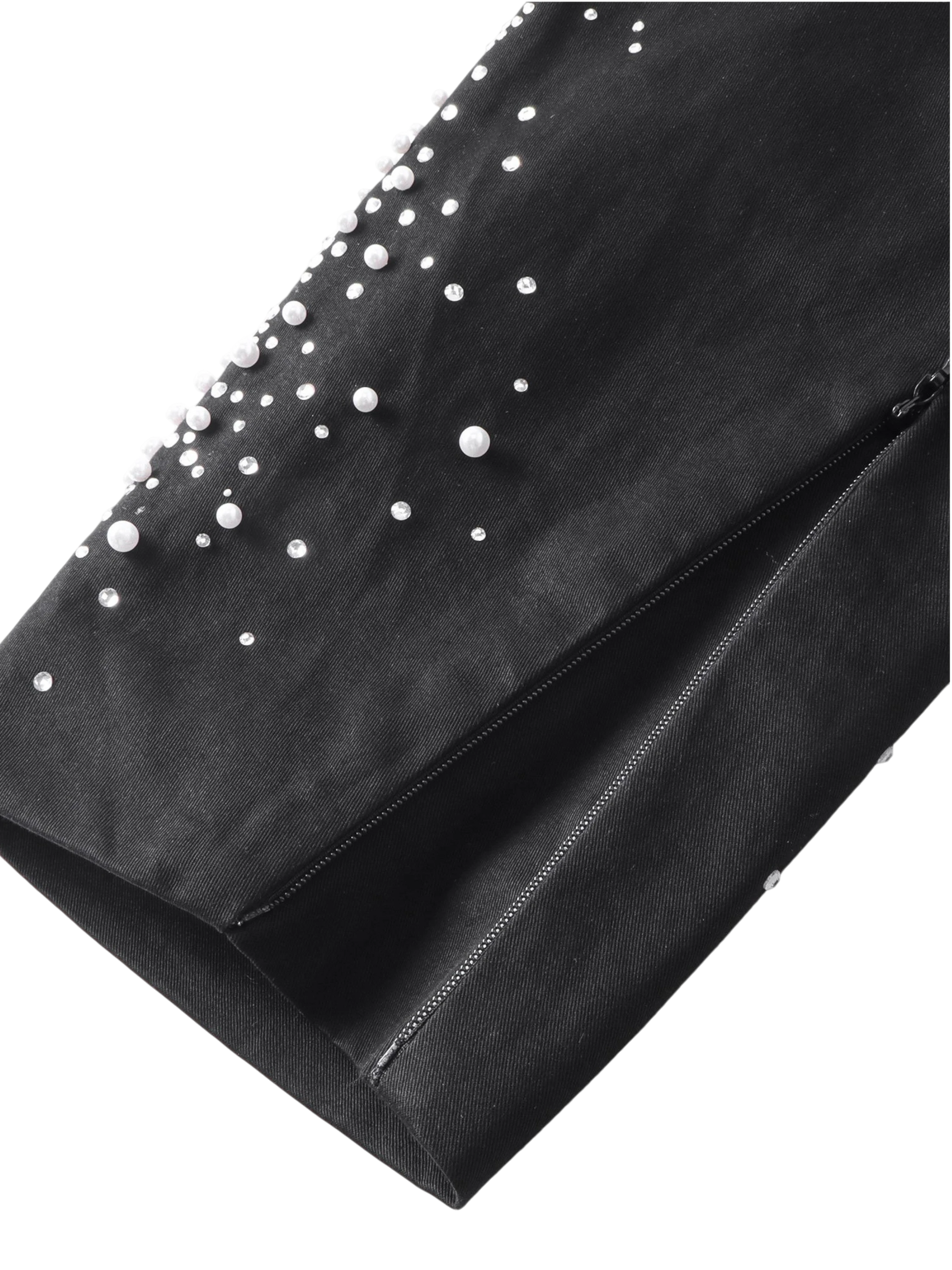 TBHNP Luminous Dawn pearl rhinestone cotton zip jacket, black — men's streetwear jacket