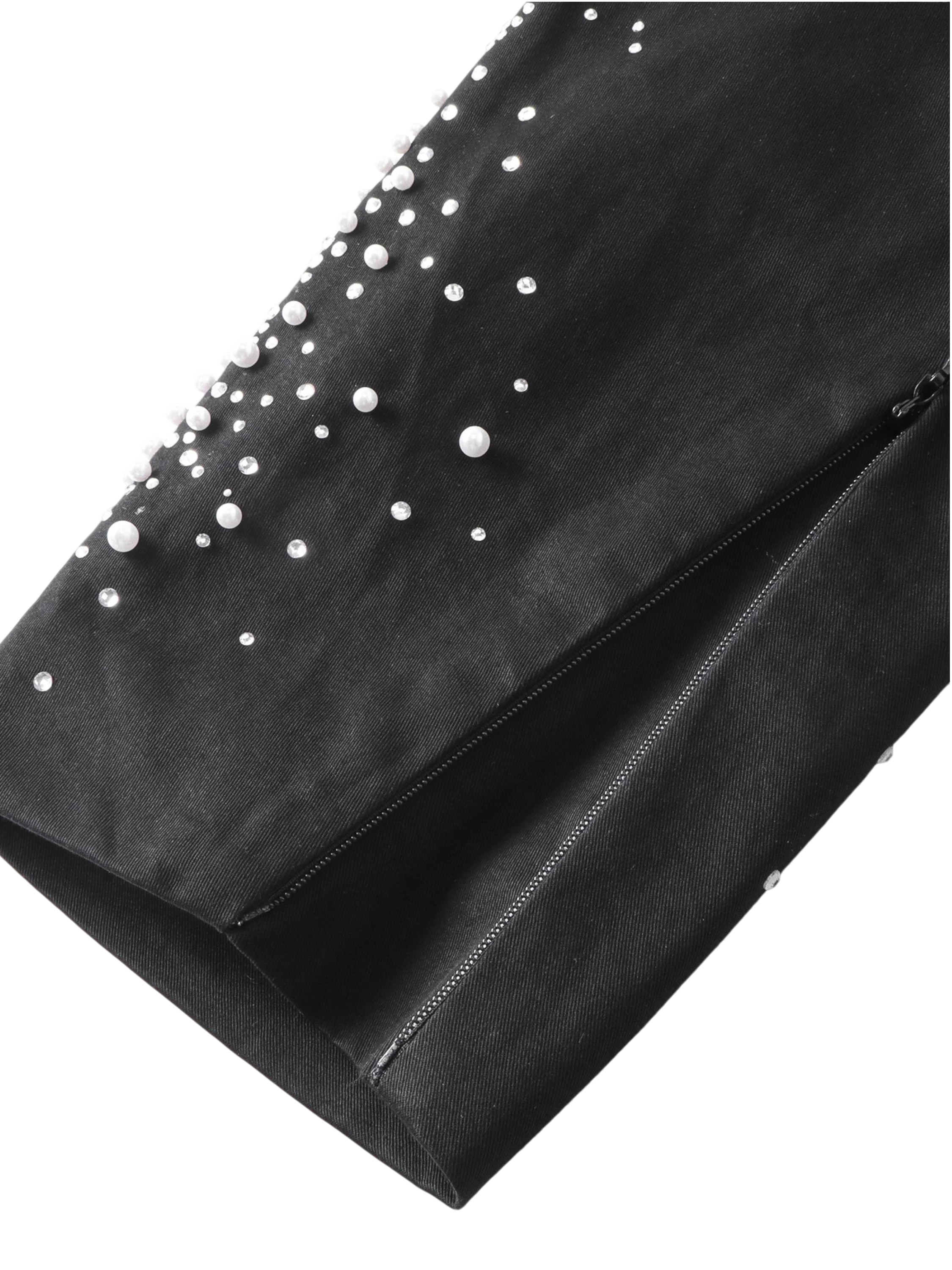 TBHNP Luminous Dawn pearl rhinestone cotton zip jacket, black — men's streetwear jacket