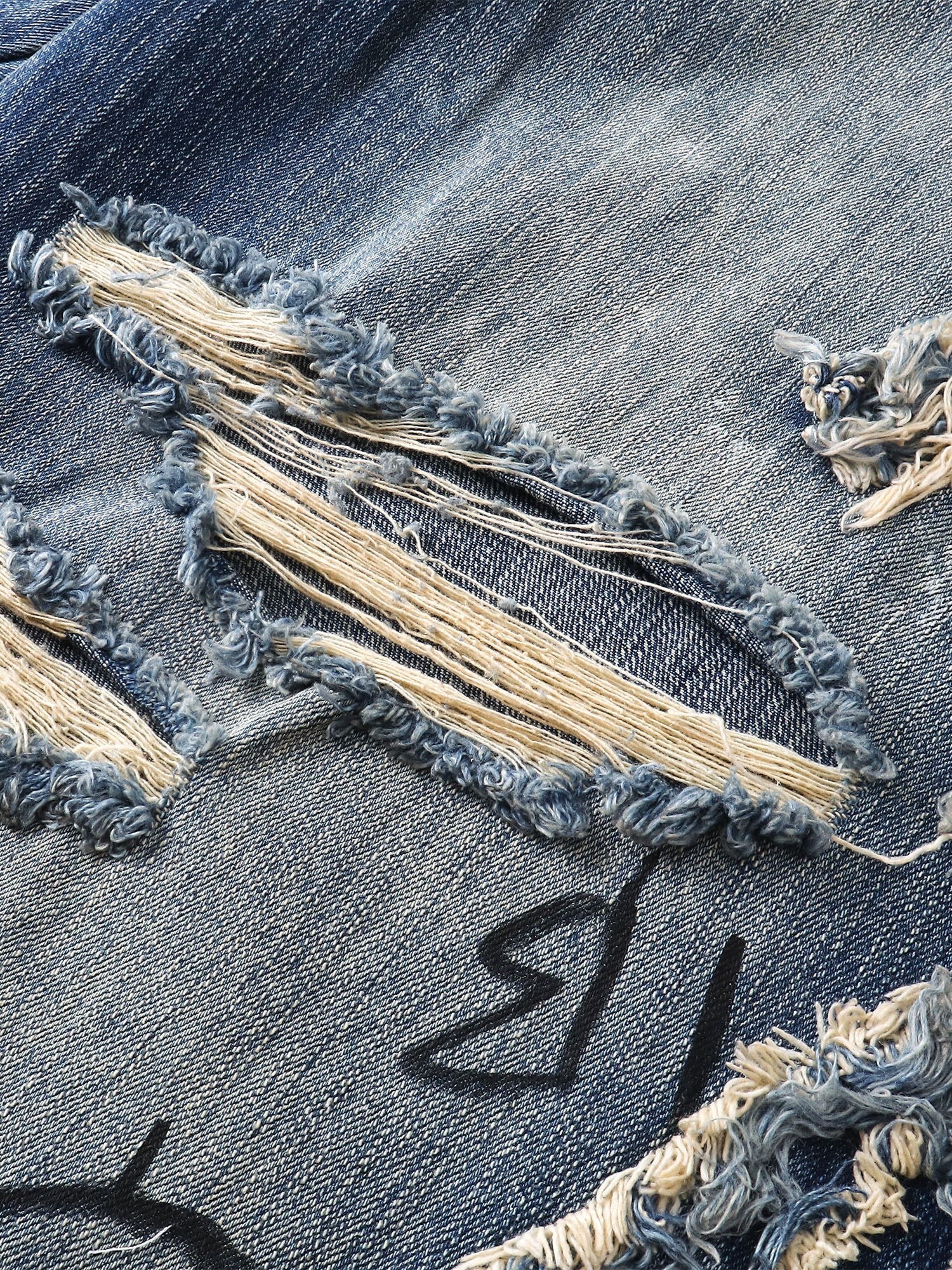 TBHNP Luminous Dawn baggy faded graffiti jeans, blue — men's distressed streetwear denim