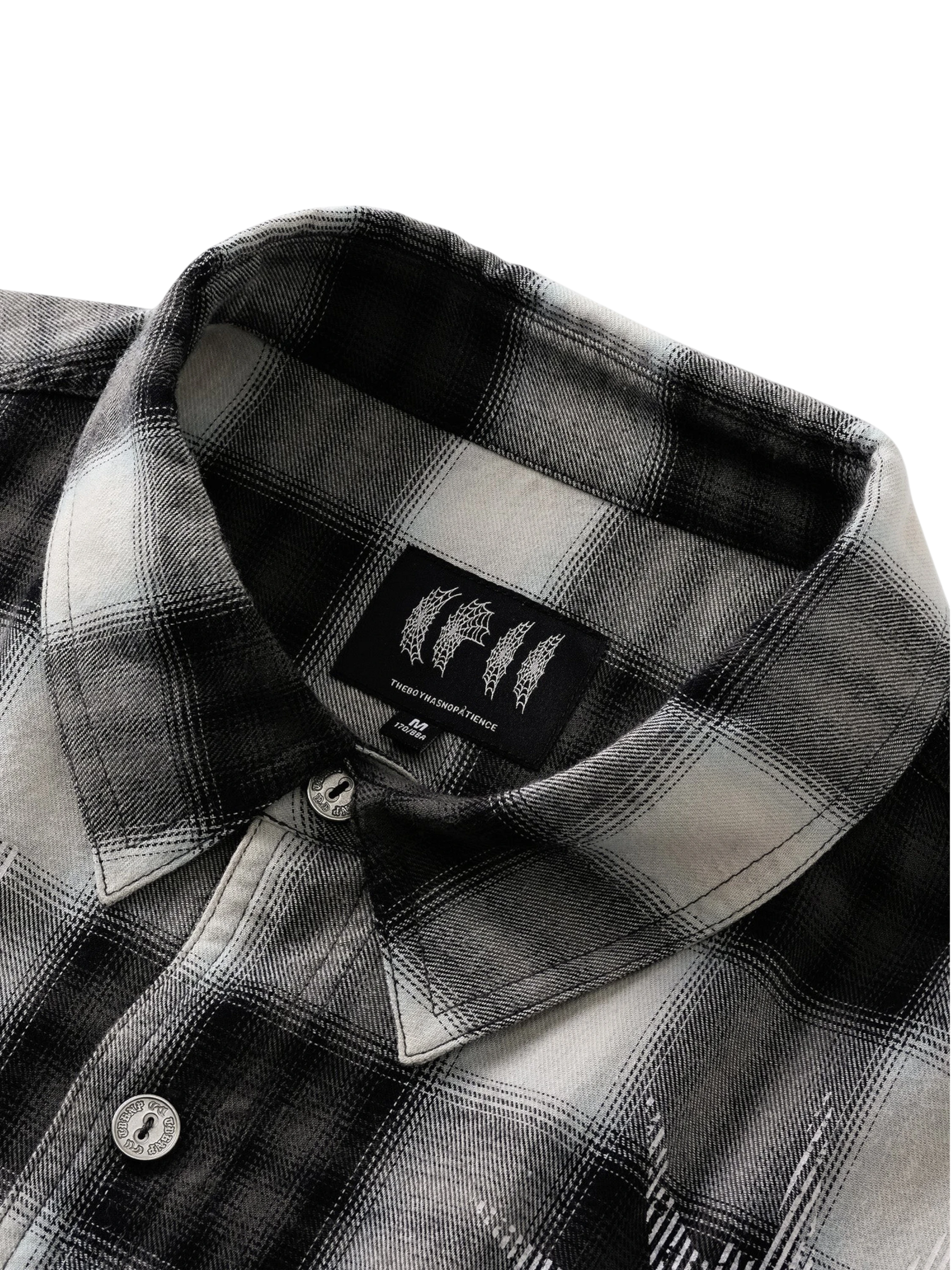 TBHNP Disciple Double Saint rhinestone plaid flannel shirt — men's gothic streetwear button-up