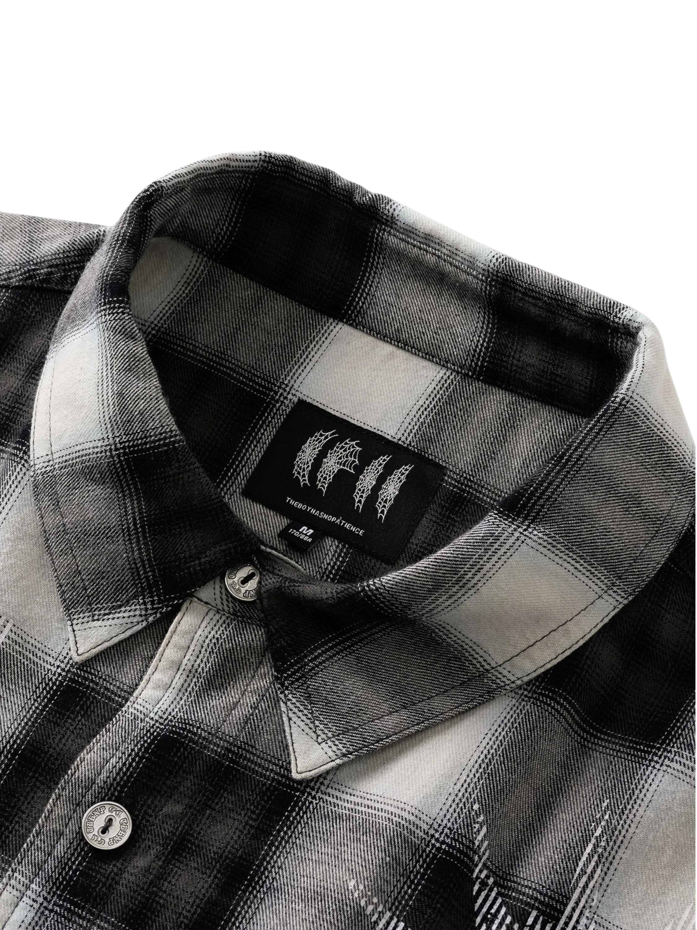 TBHNP Disciple Double Saint rhinestone plaid flannel shirt — men's gothic streetwear button-up