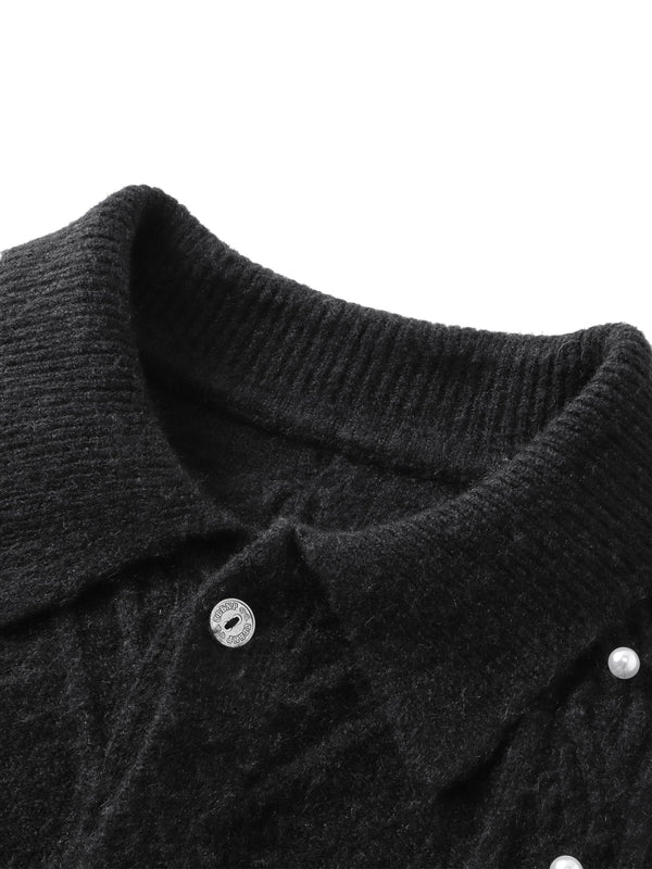 LUMINOUS DAWN RHINESTONE COLLARED CARDIGAN