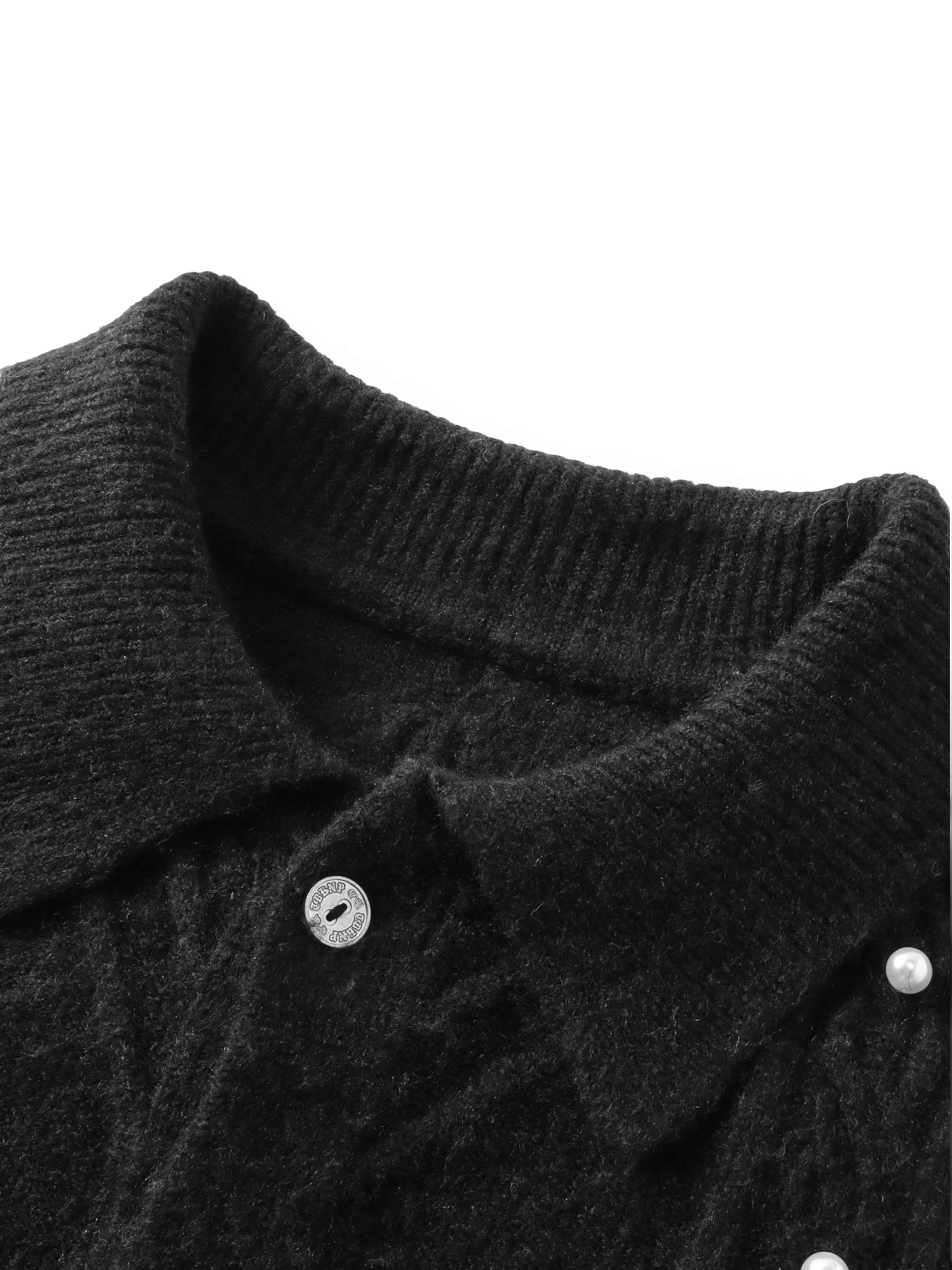 TBHNP Luminous Dawn rhinestone cable-knit cardigan, black — men's streetwear knitwear