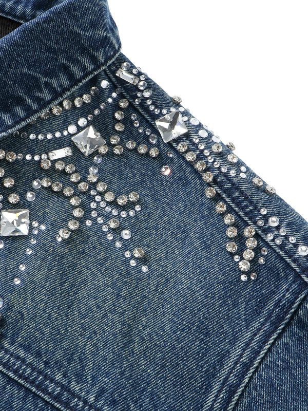 LUMINOUS DAWN RHINESTONE CROPPED DENIM JACKET