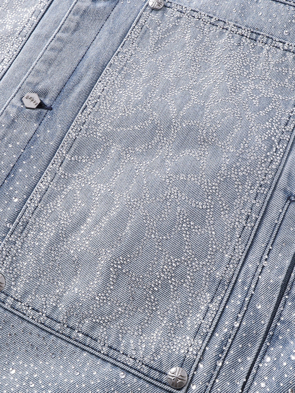 LUMINOUS DAWN RHINESTONE PEARL MESH DENIM JACKET