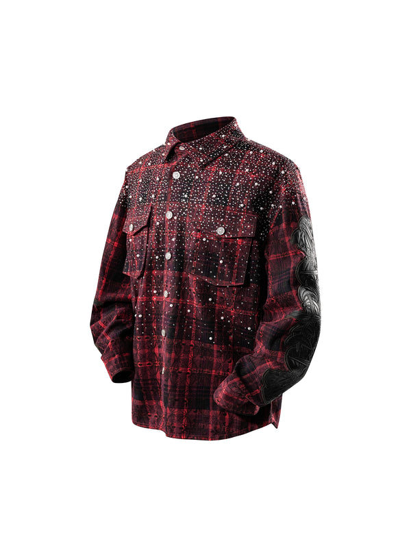 LUMINOUS DAWN RHINESTONE PEARL BAT PATTERN L-S SHIRT