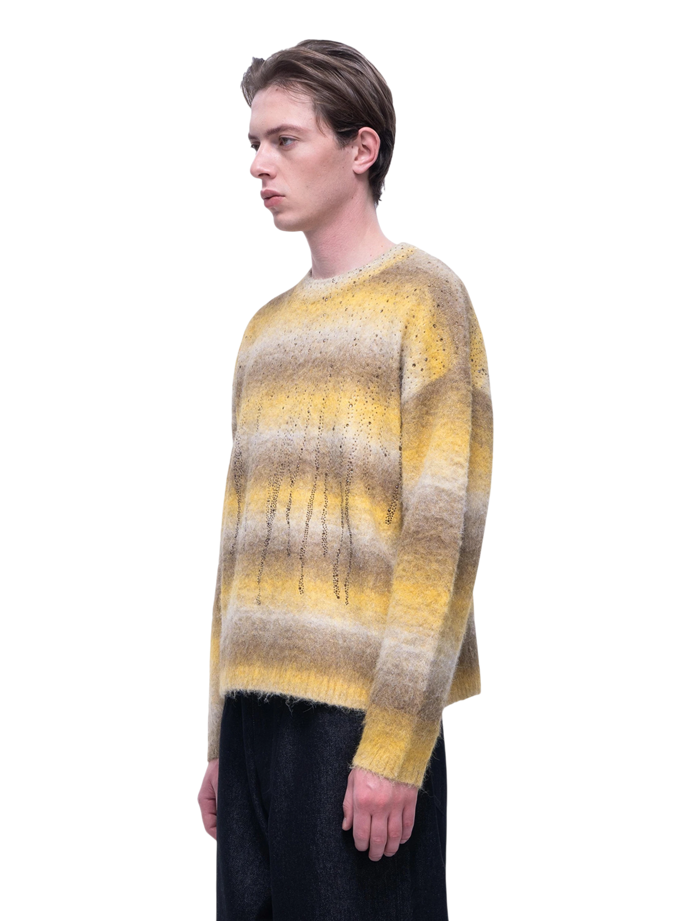 TBHNP Luminous Dawn rhinestone mohair knit sweater — men's streetwear fuzzy knit jumper