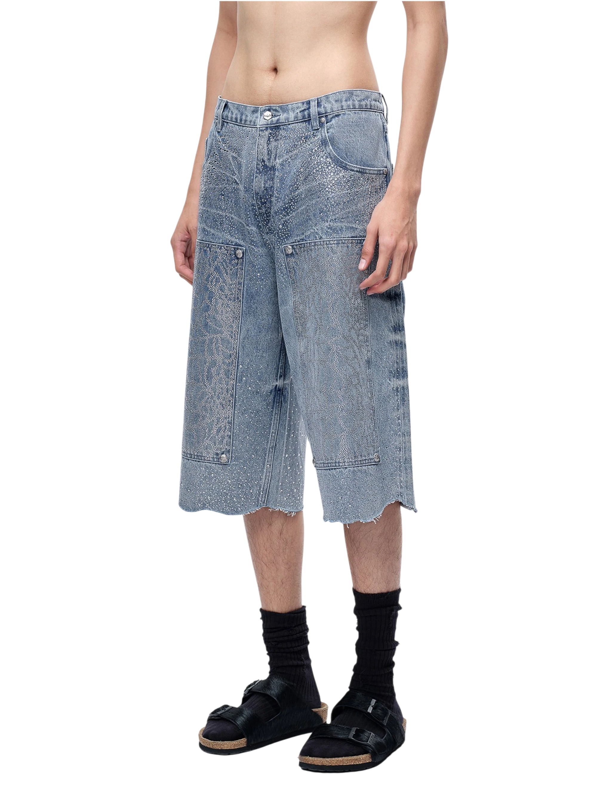TBHNP Luminous Dawn cobweb rhinestone cropped jeans — men's streetwear denim