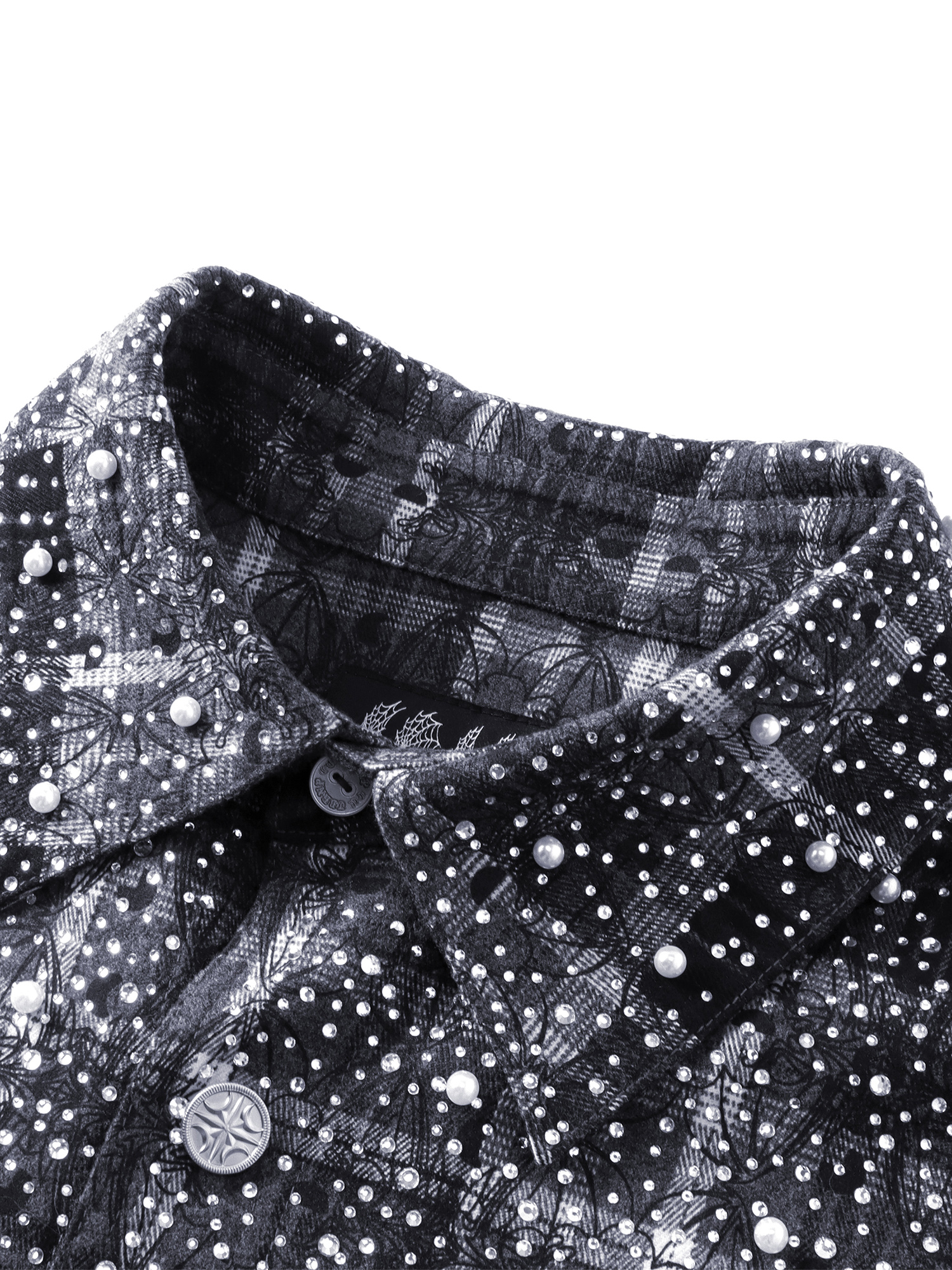 LUMINOUS DAWN RHINESTONE PEARL BAT PATTERN L-S SHIRT