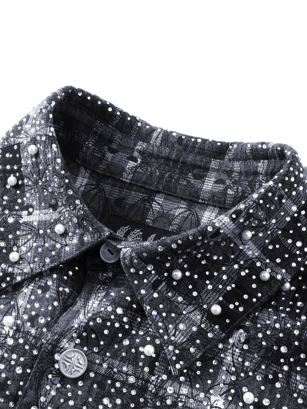 LUMINOUS DAWN RHINESTONE PEARL BAT PATTERN L-S SHIRT