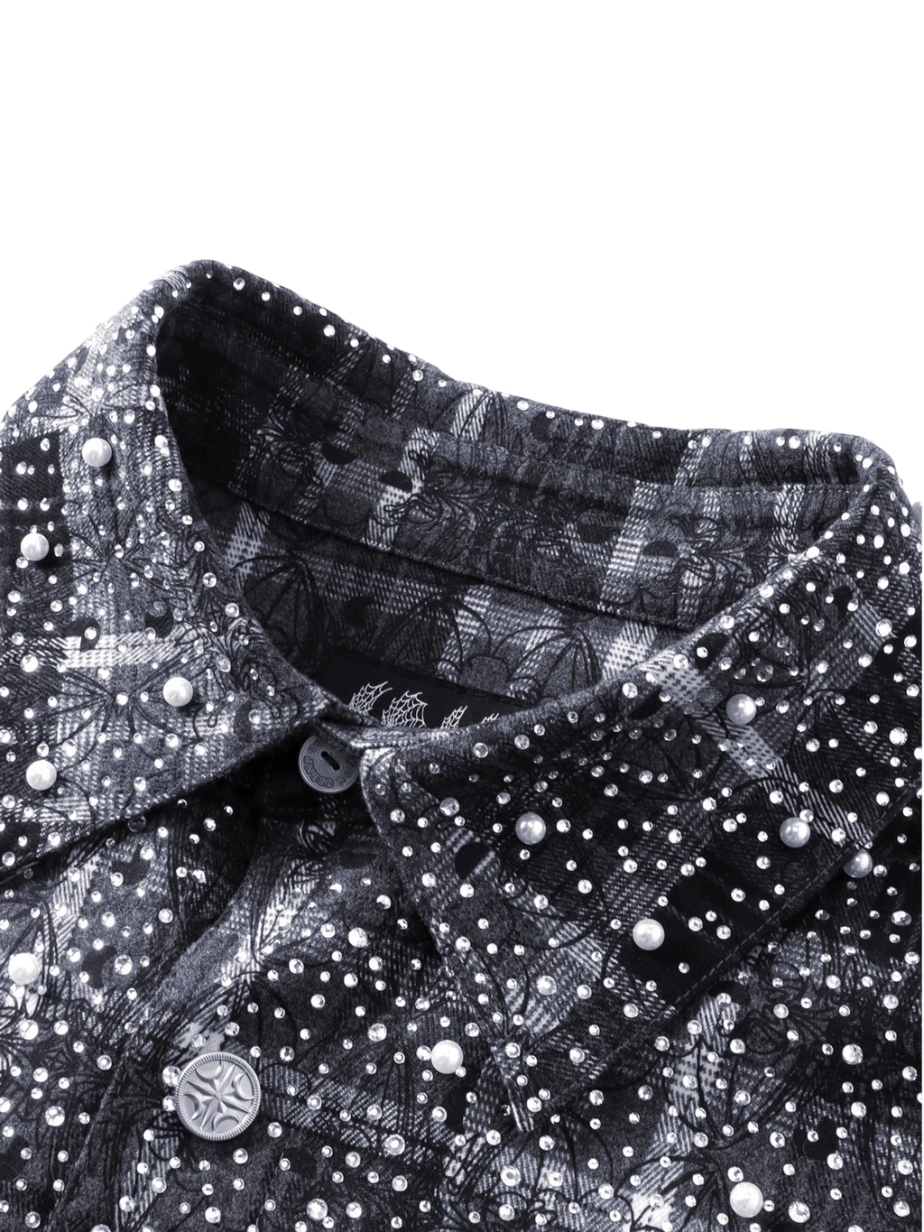 LUMINOUS DAWN RHINESTONE BAT PATTERN PLAID SHIRT