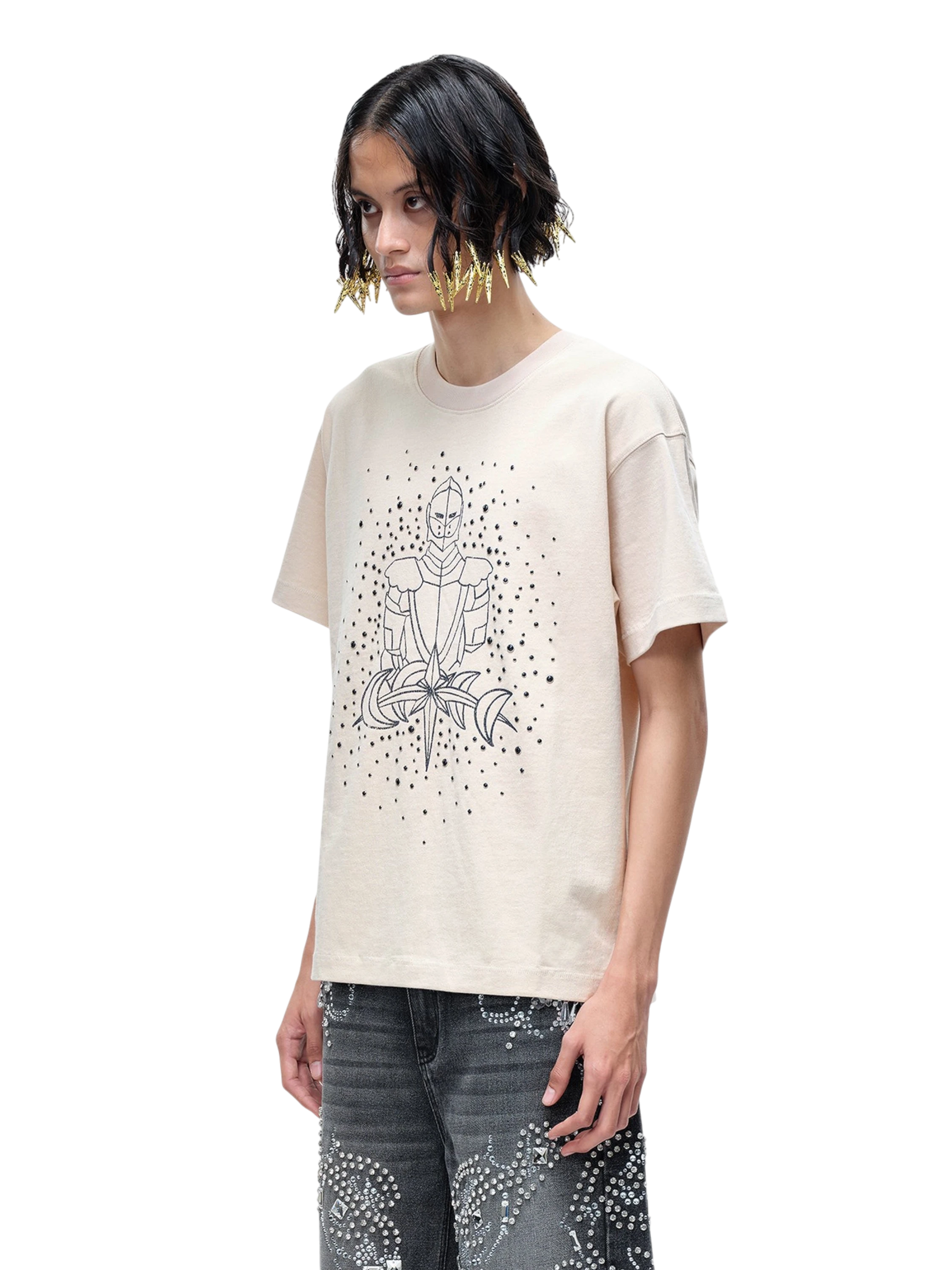 TBHNP Luminous Dawn sketch knight rhinestone t-shirt — men's streetwear graphic tee