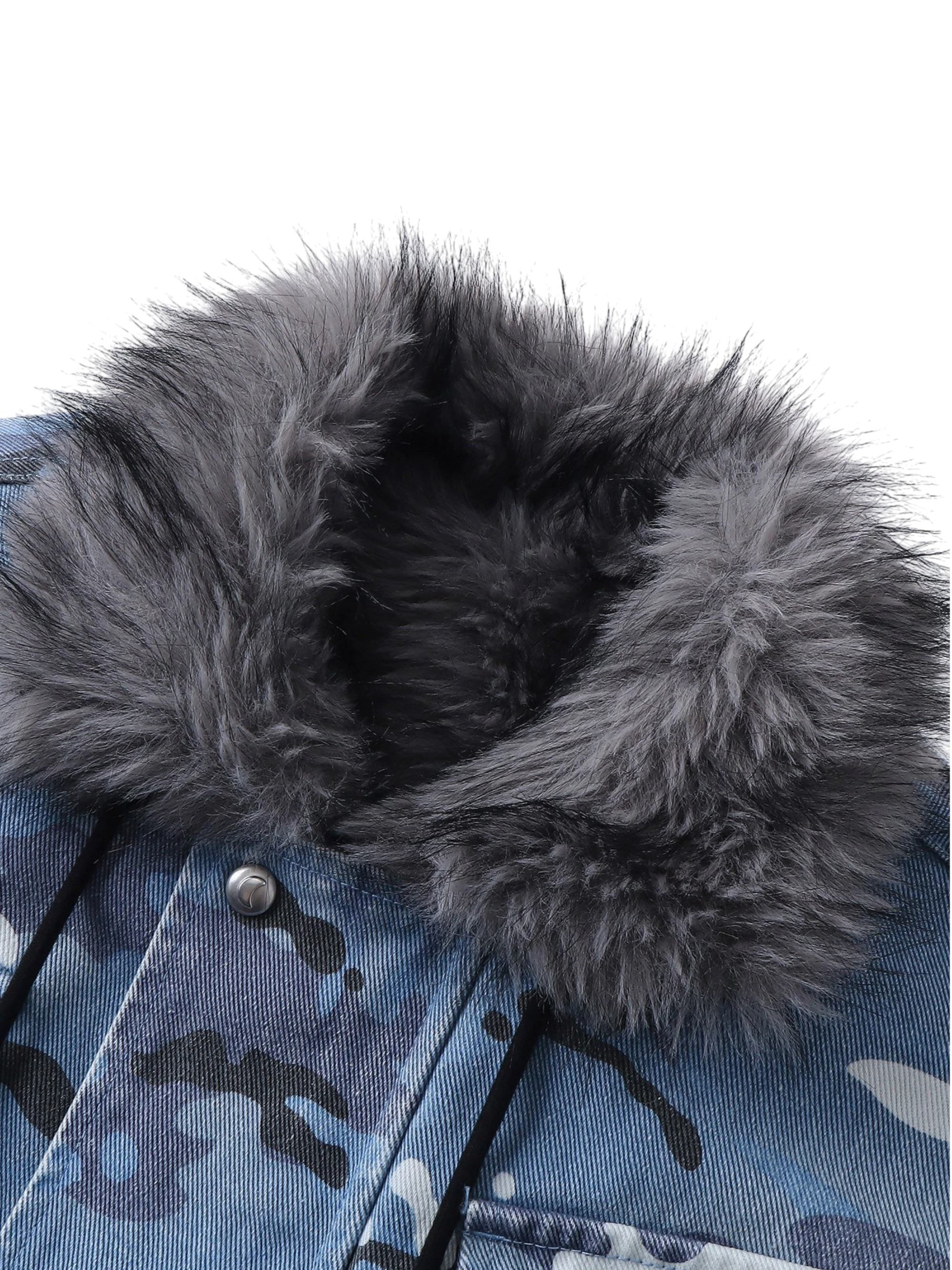 TBHNP Eclipse of the Blood Moon blue camo padded fur-collar jacket — men's streetwear jacket