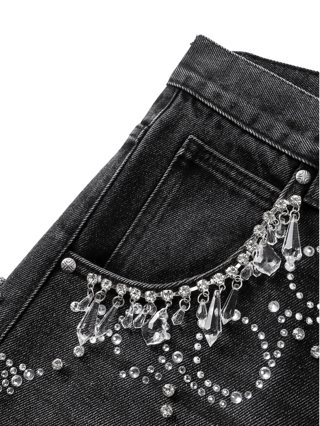 TBHNP Luminous Dawn rhinestone vine cropped wide-leg jeans — men's streetwear denim