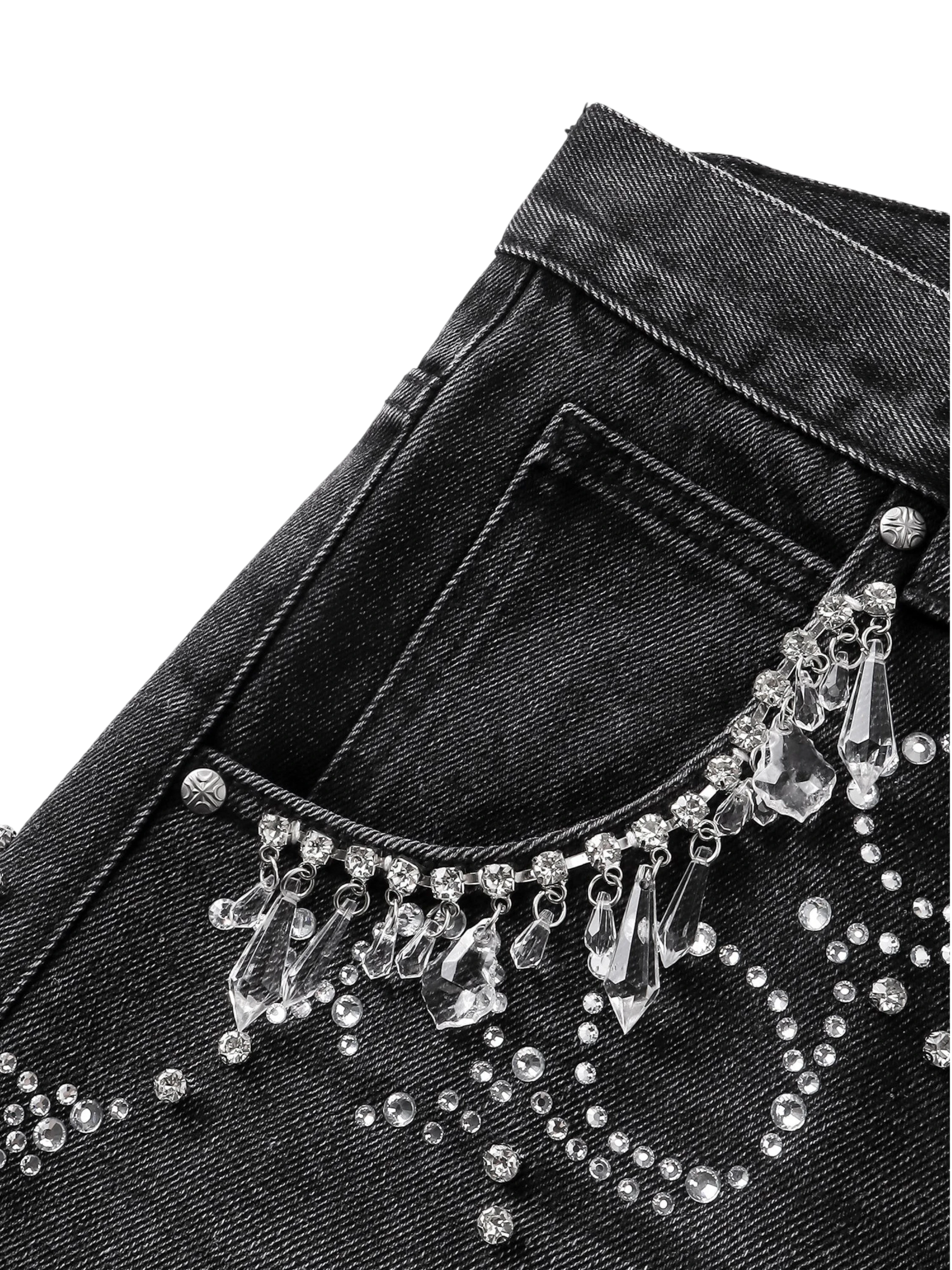 TBHNP Luminous Dawn rhinestone vine cropped wide-leg jeans — men's streetwear denim