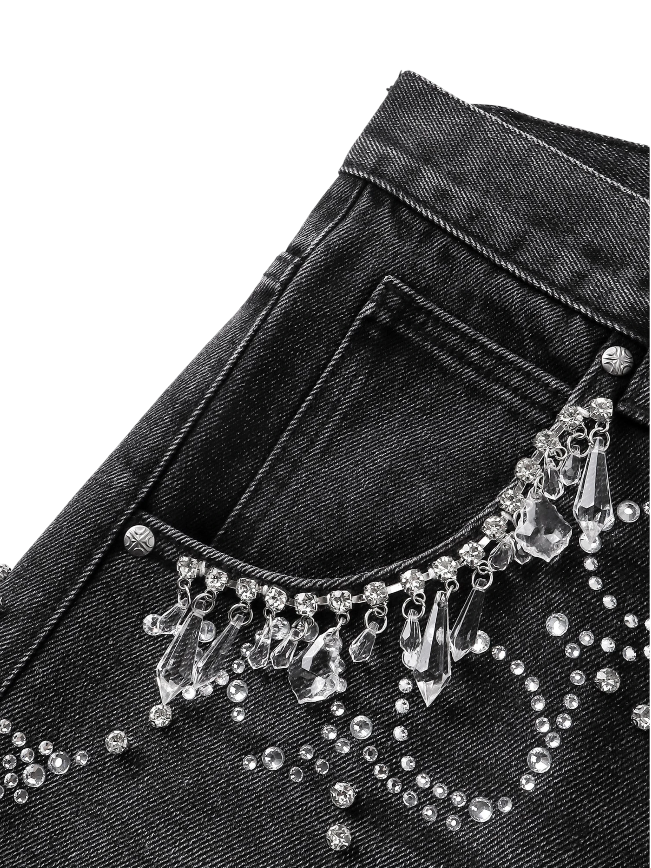 TBHNP Luminous Dawn rhinestone vine cropped wide-leg jeans — men's streetwear denim