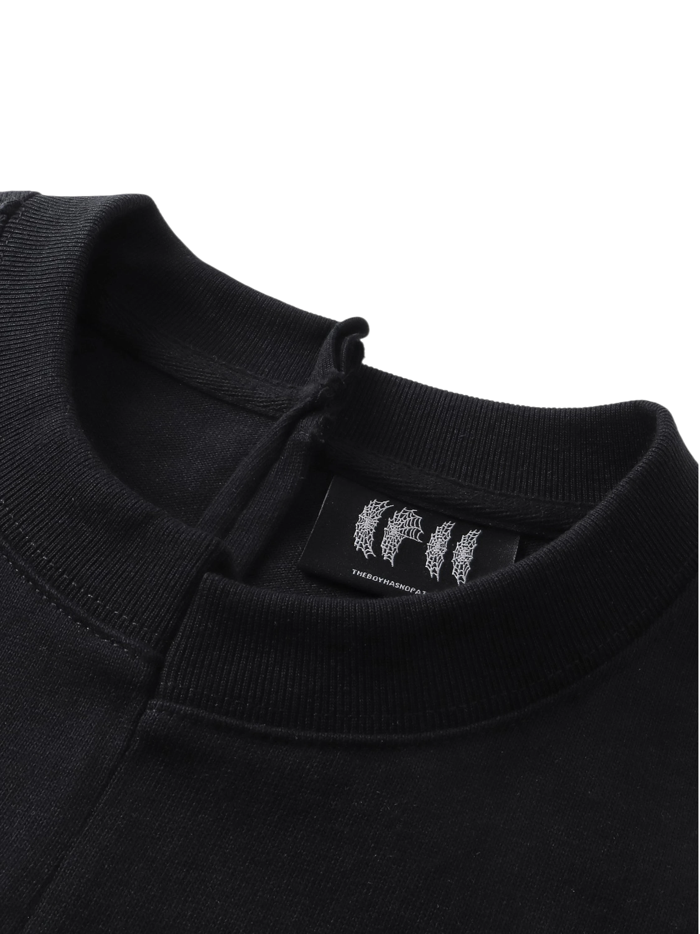 TBHNP Luminous Dawn destroyed patchwork heavyweight t-shirt, black — men's streetwear graphic tee