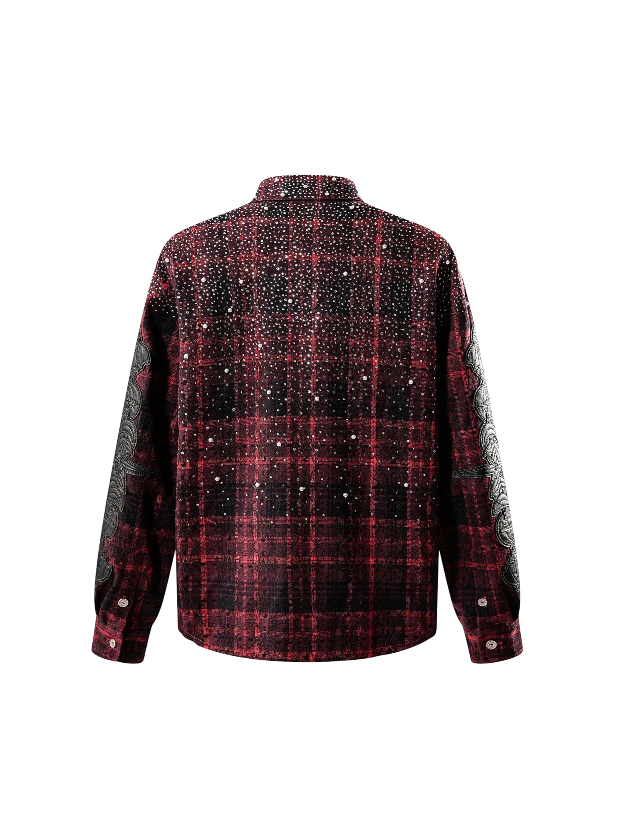 TBHNP Luminous Dawn rhinestone bat pattern plaid flannel shirt — men's gothic streetwear button-up