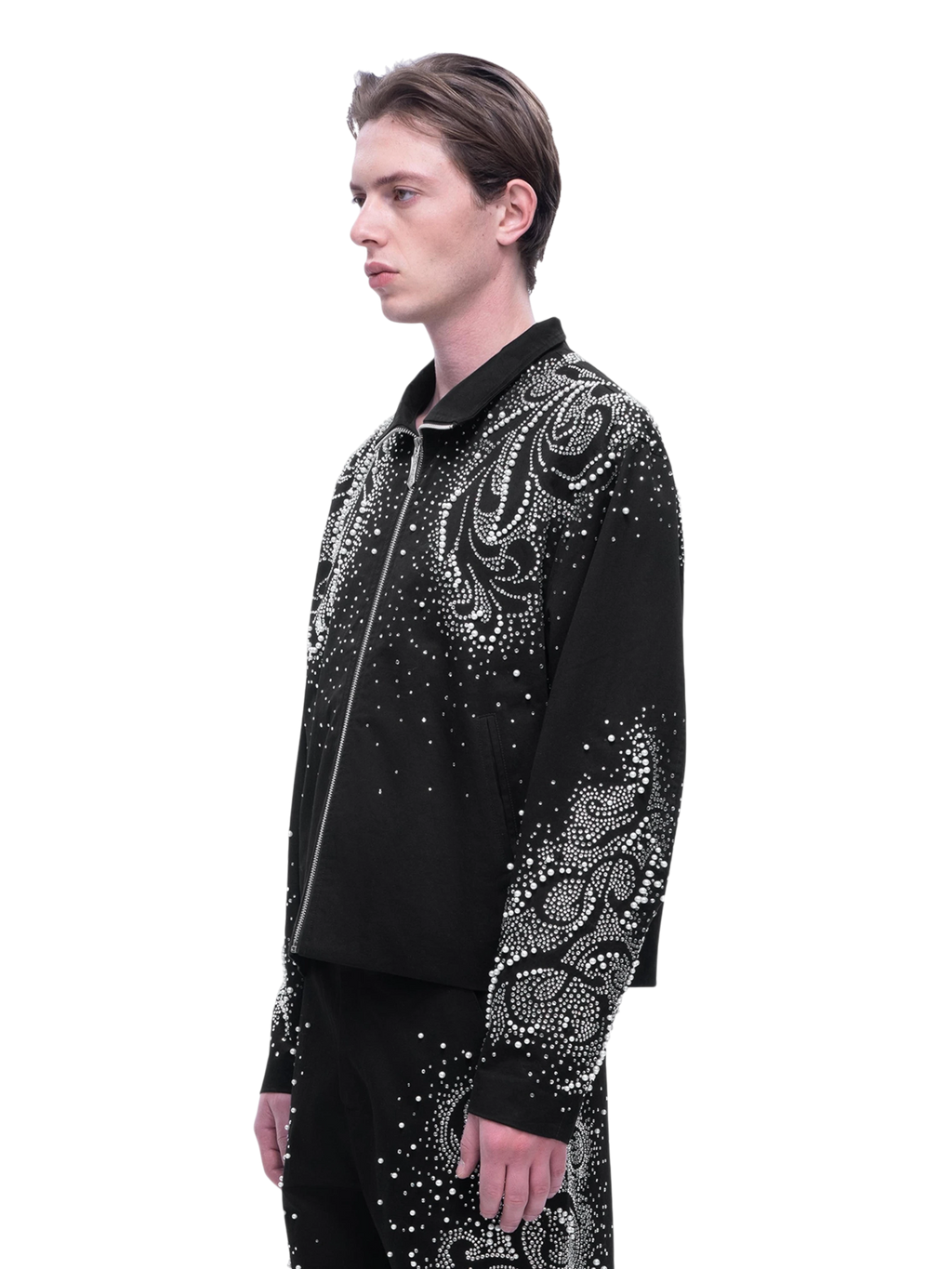 LUMINOUS DAWN PEARL RHINESTONE ZIP JACKET