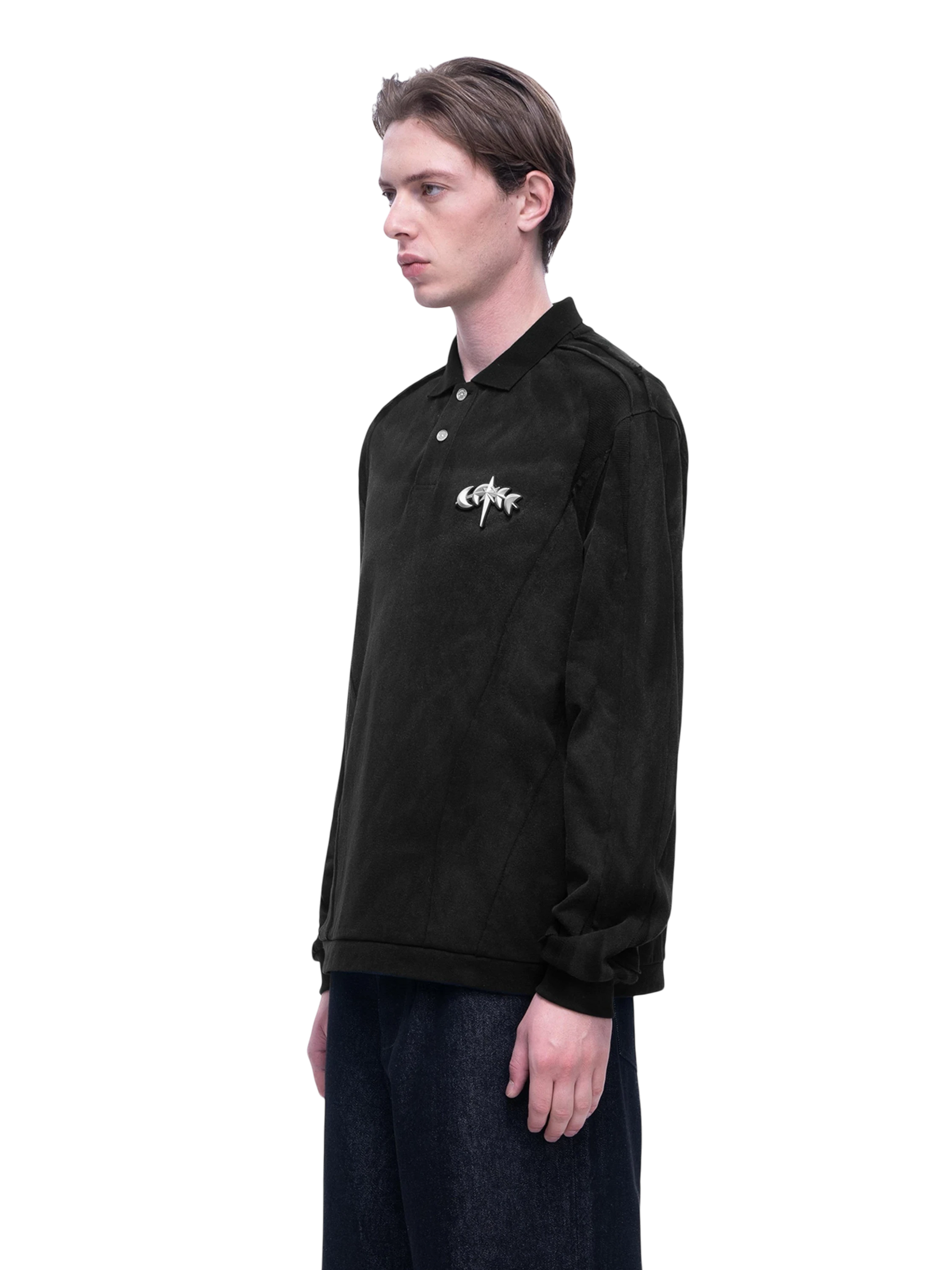 TBHNP Luminous Dawn structured seam long-sleeve polo shirt — men's streetwear polo