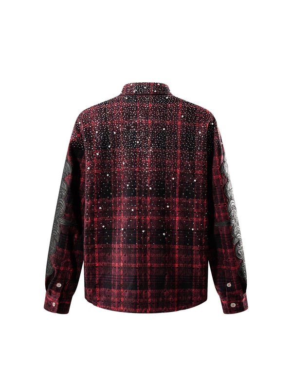 LUMINOUS DAWN RHINESTONE PEARL BAT PATTERN L-S SHIRT