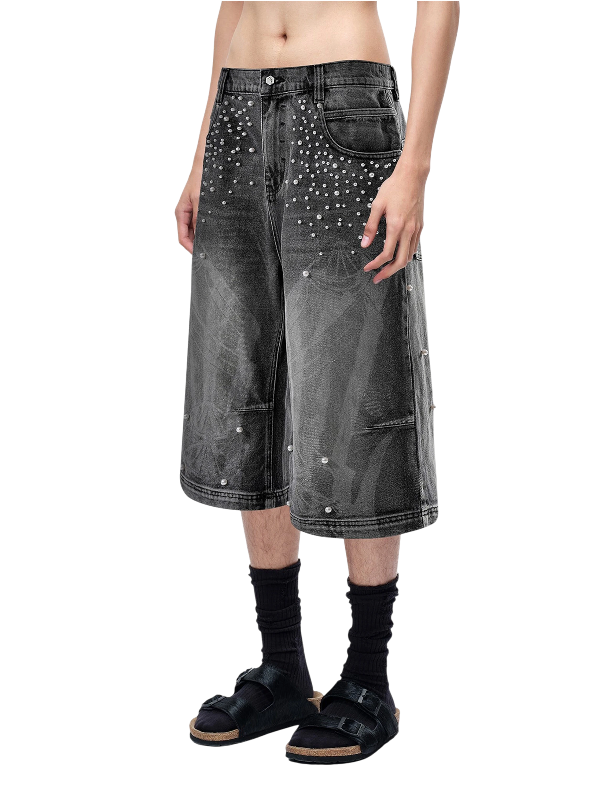 TBHNP Luminous Dawn pearl armor cropped wide-leg jeans — men's streetwear denim
