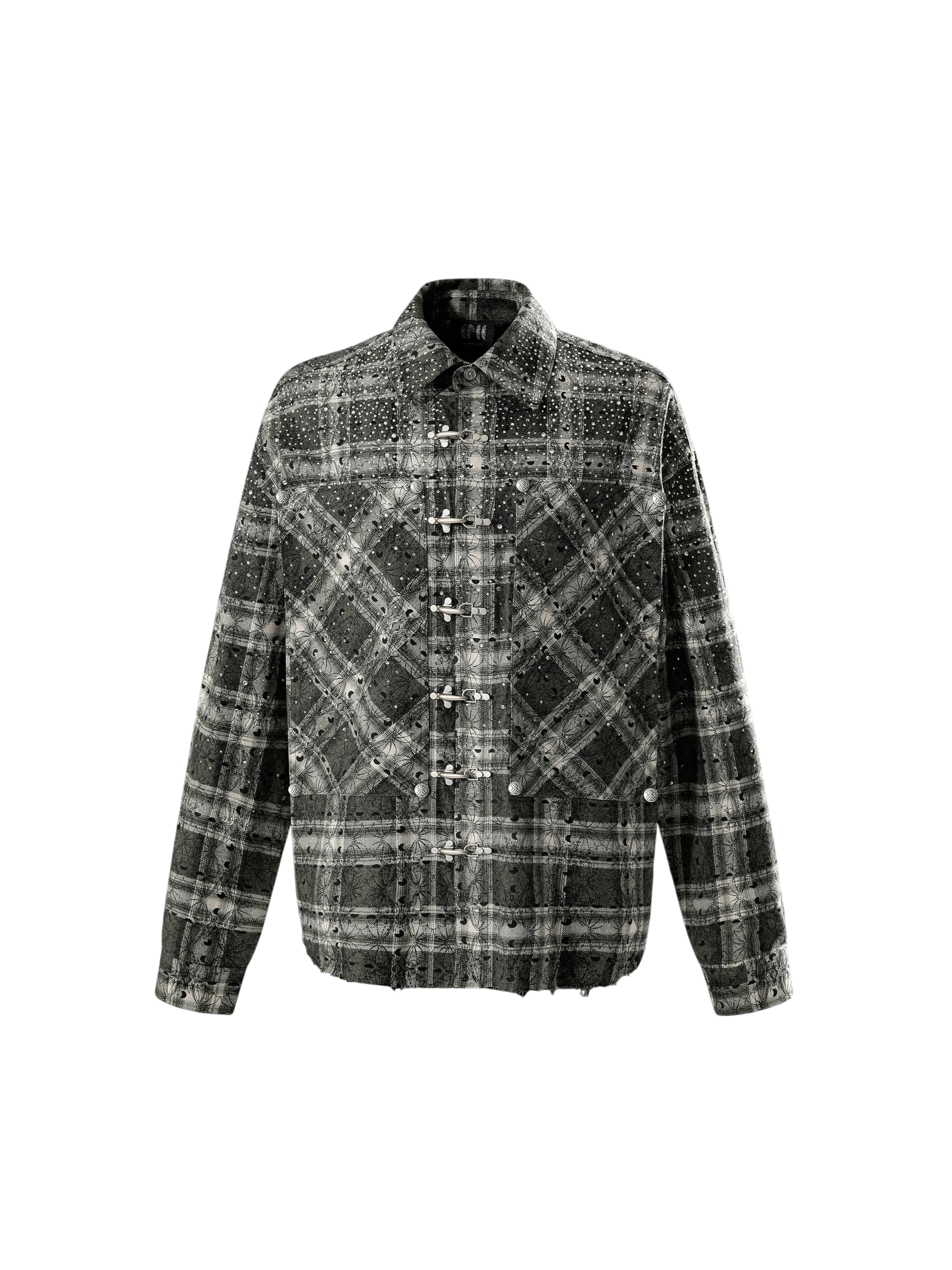 TBHNP Luminous Dawn Shadowbat buckle plaid flannel shirt — men's gothic streetwear button-up