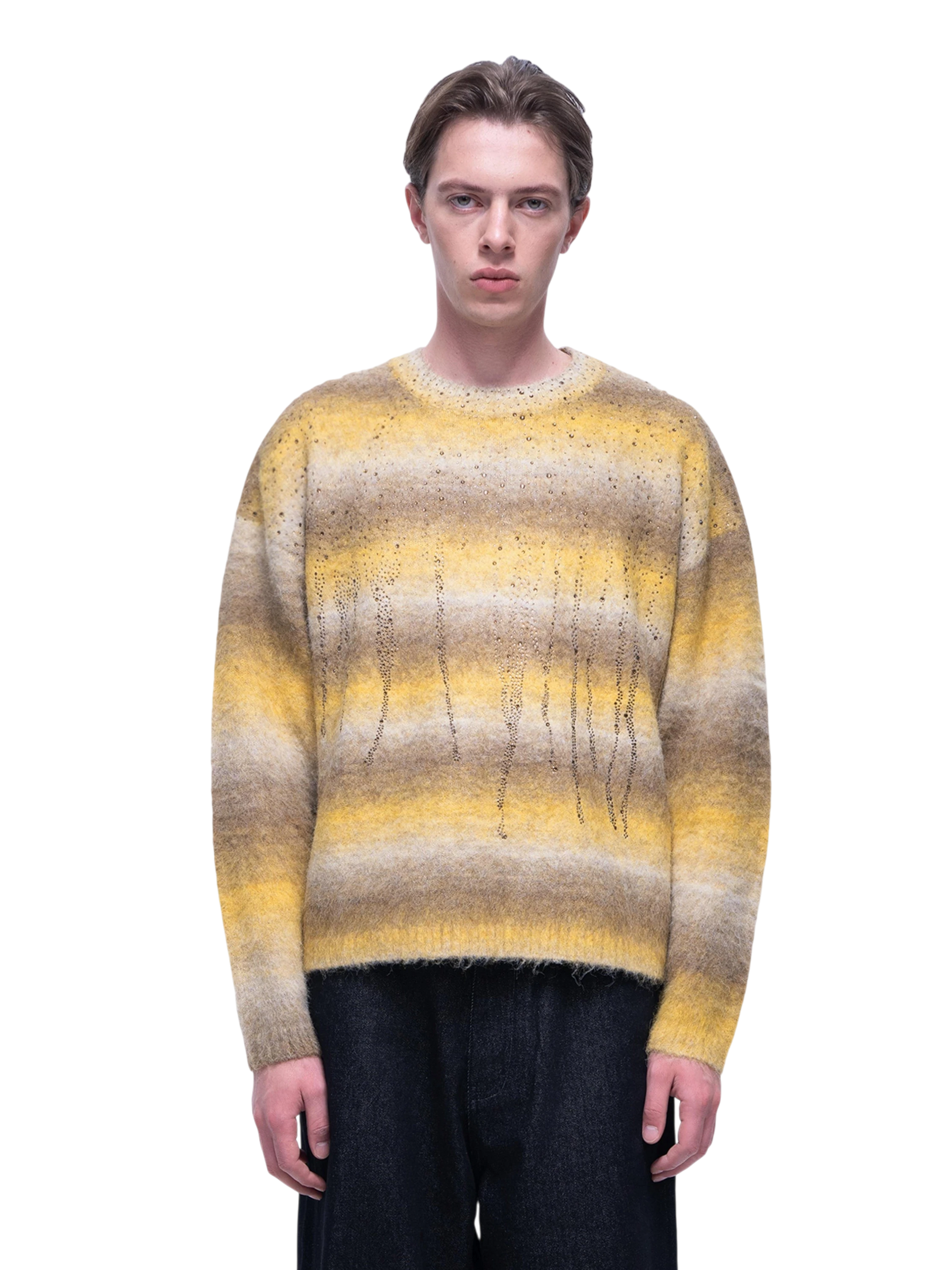 TBHNP Luminous Dawn rhinestone mohair knit sweater — men's streetwear fuzzy knit jumper