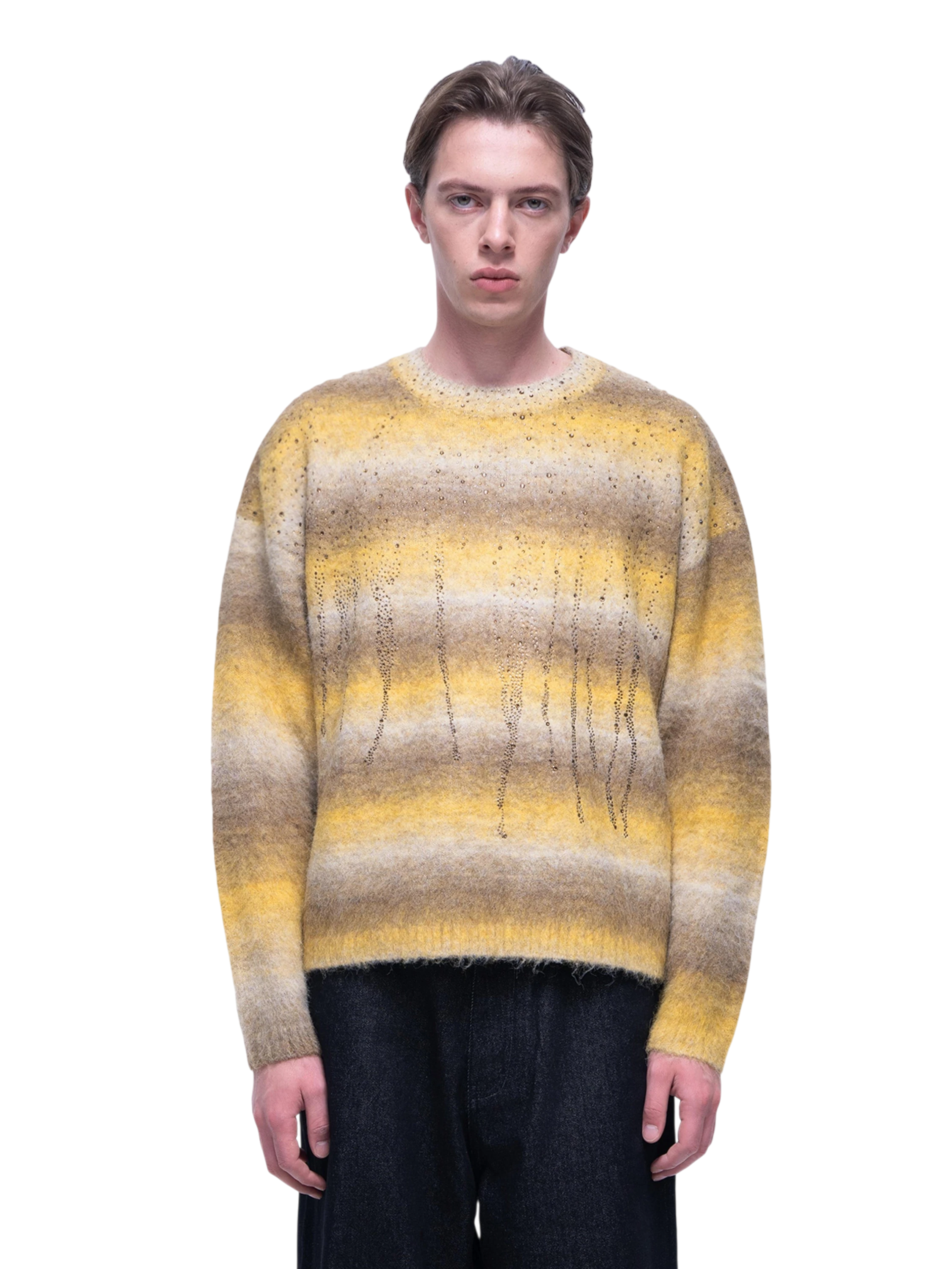 TBHNP Luminous Dawn rhinestone mohair knit sweater — men's streetwear fuzzy knit jumper